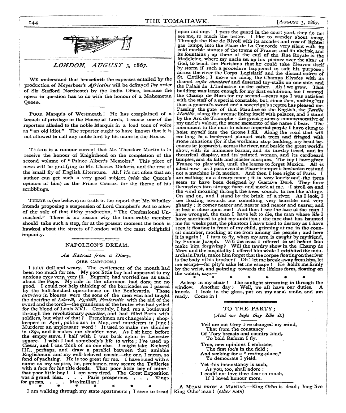 Tomahawk (1867-1870): jS F Y, 1st edition - Pc00412