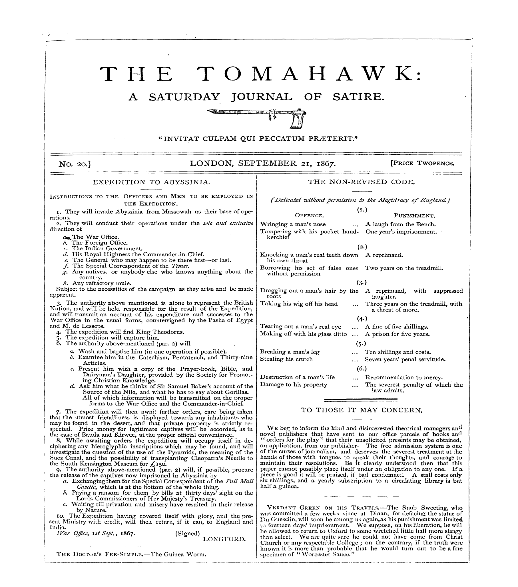 Tomahawk (1867-1870): jS F Y, 1st edition - Instructions To The Officers And Men To ...