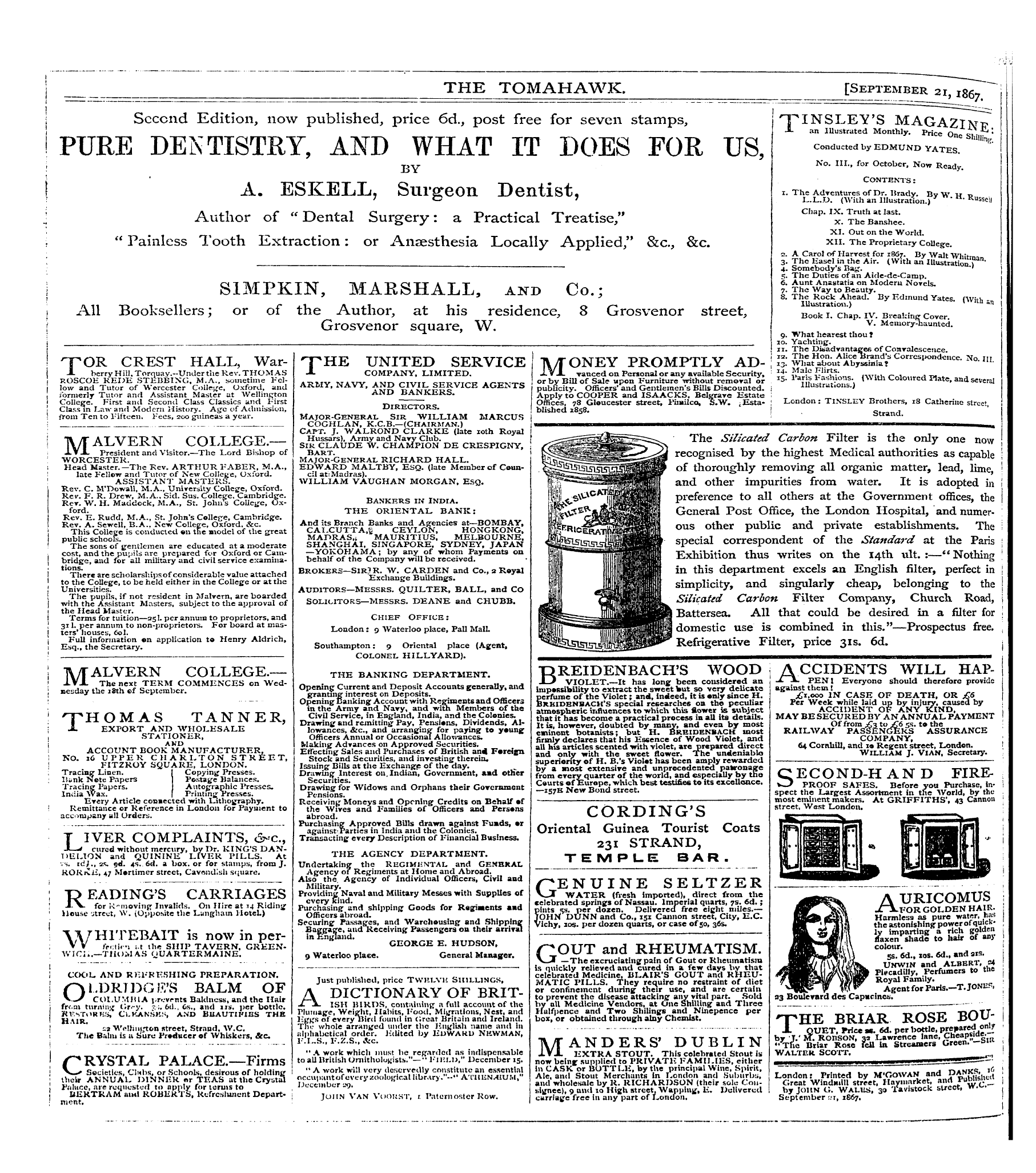 Tomahawk (1867-1870): jS F Y, 1st edition - Ad01003