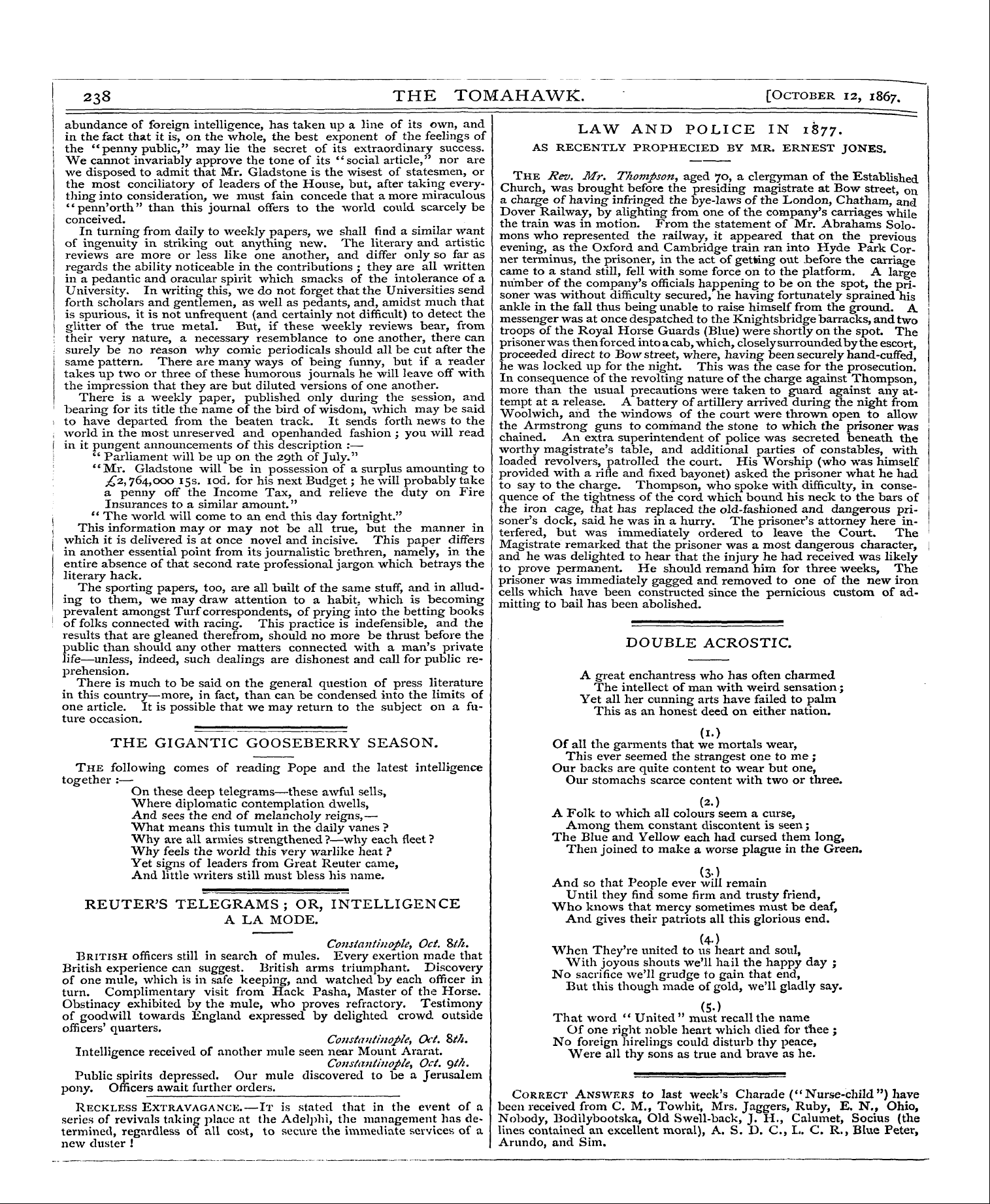 Tomahawk (1867-1870): jS F Y, 1st edition - The Gigantic Gooseberry Season.