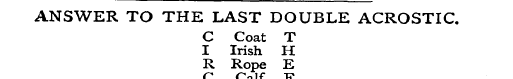 ANSWER TO THE LAST DOUBLE ACROSTIC. C Co...