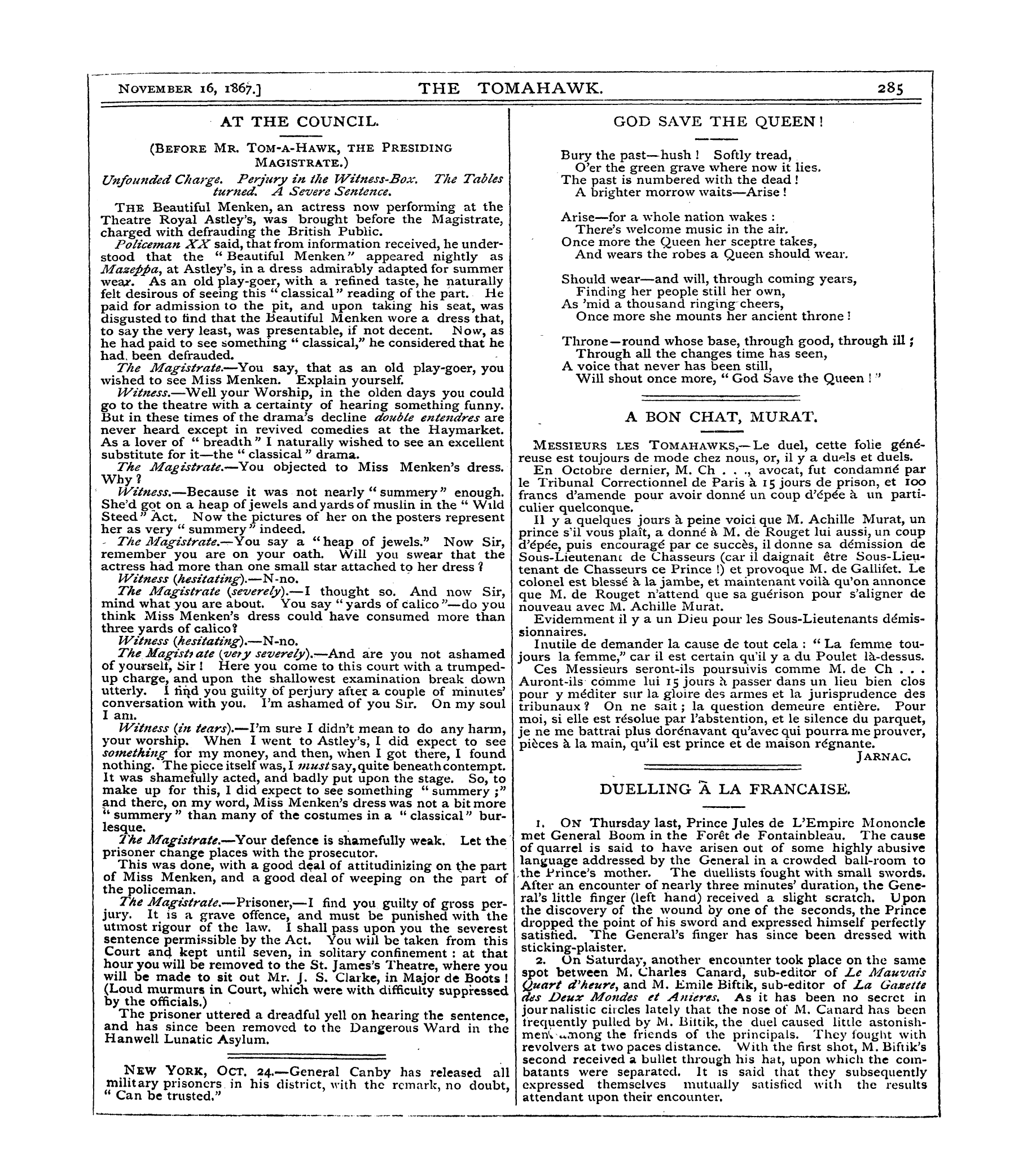 Tomahawk (1867-1870): jS F Y, 1st edition - Gob Save The Queen !