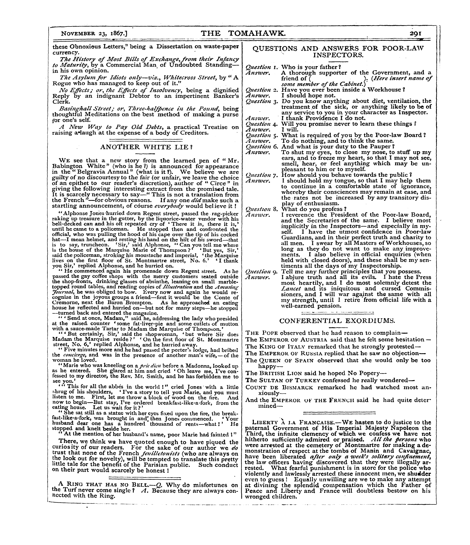 Tomahawk (1867-1870): jS F Y, 1st edition - Liberty A J,A Francaise.—We Hasten To Do...