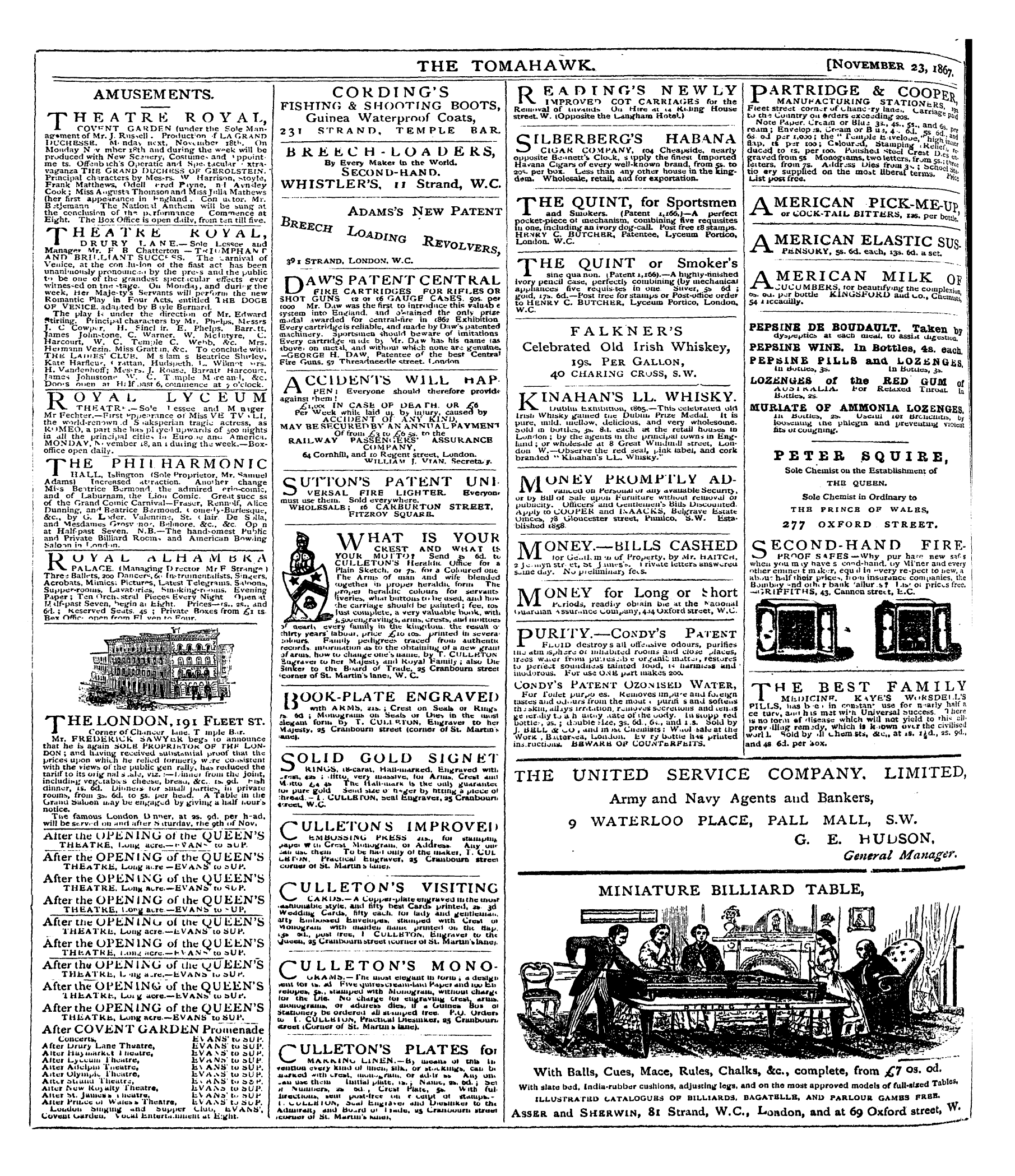 Tomahawk (1867-1870): jS F Y, 1st edition - Ad01216