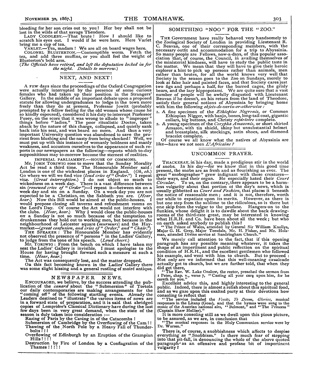 Tomahawk (1867-1870): jS F Y, 1st edition - November 30, 1867.] The Tomahawk. 303