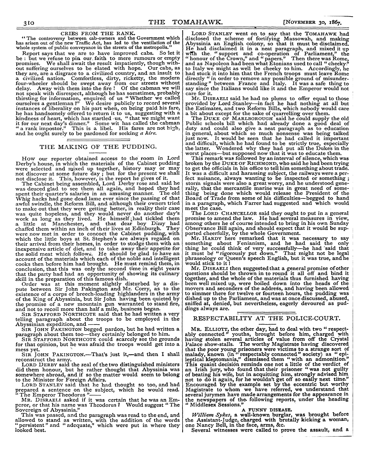 Tomahawk (1867-1870): jS F Y, 1st edition - 3 To The Tomahawk. [November 30, 186 7.