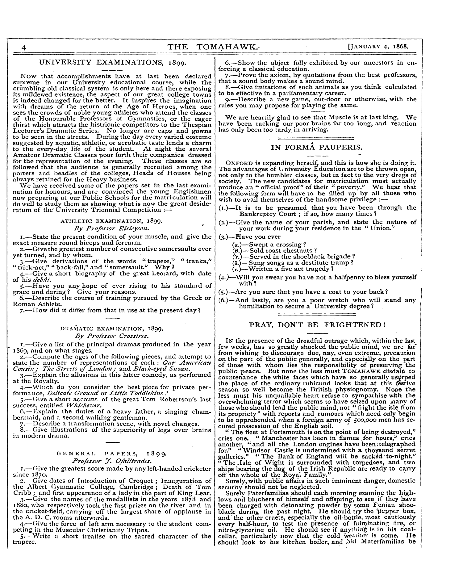 Tomahawk (1867-1870): jS F Y, 1st edition - University Examinations, 18 99.