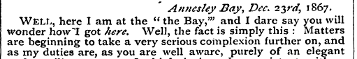 Annesley Bay, Dec. 23*7/, 1867. wonder a...