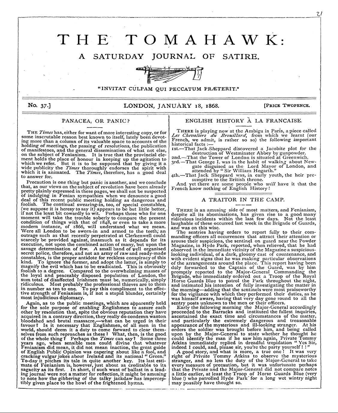 Tomahawk (1867-1870): jS F Y, 1st edition - English History A La Francaise.