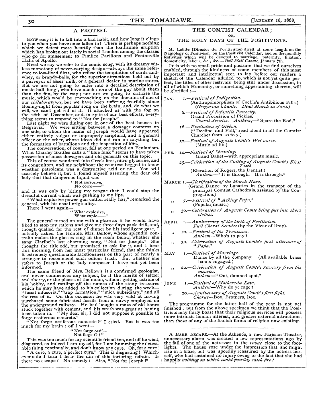 Tomahawk (1867-1870): jS F Y, 1st edition - 30 The Tomahawk. [January 18, 1868 .