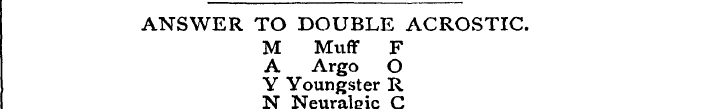 ANSWER TO DOUBLE ACROSTIC. M Muff F Y A ...