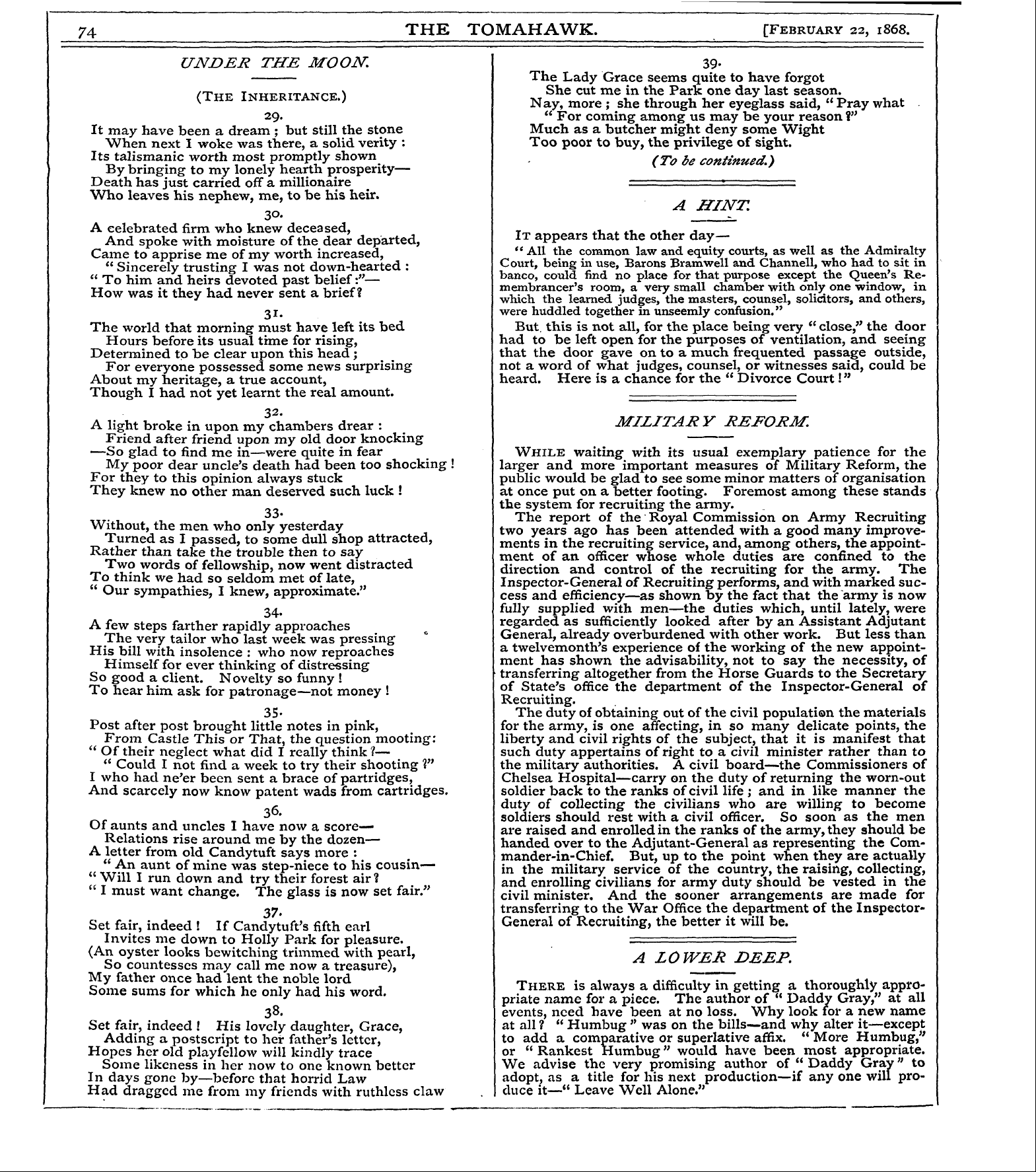 Tomahawk (1867-1870): jS F Y, 1st edition - Military Reform.