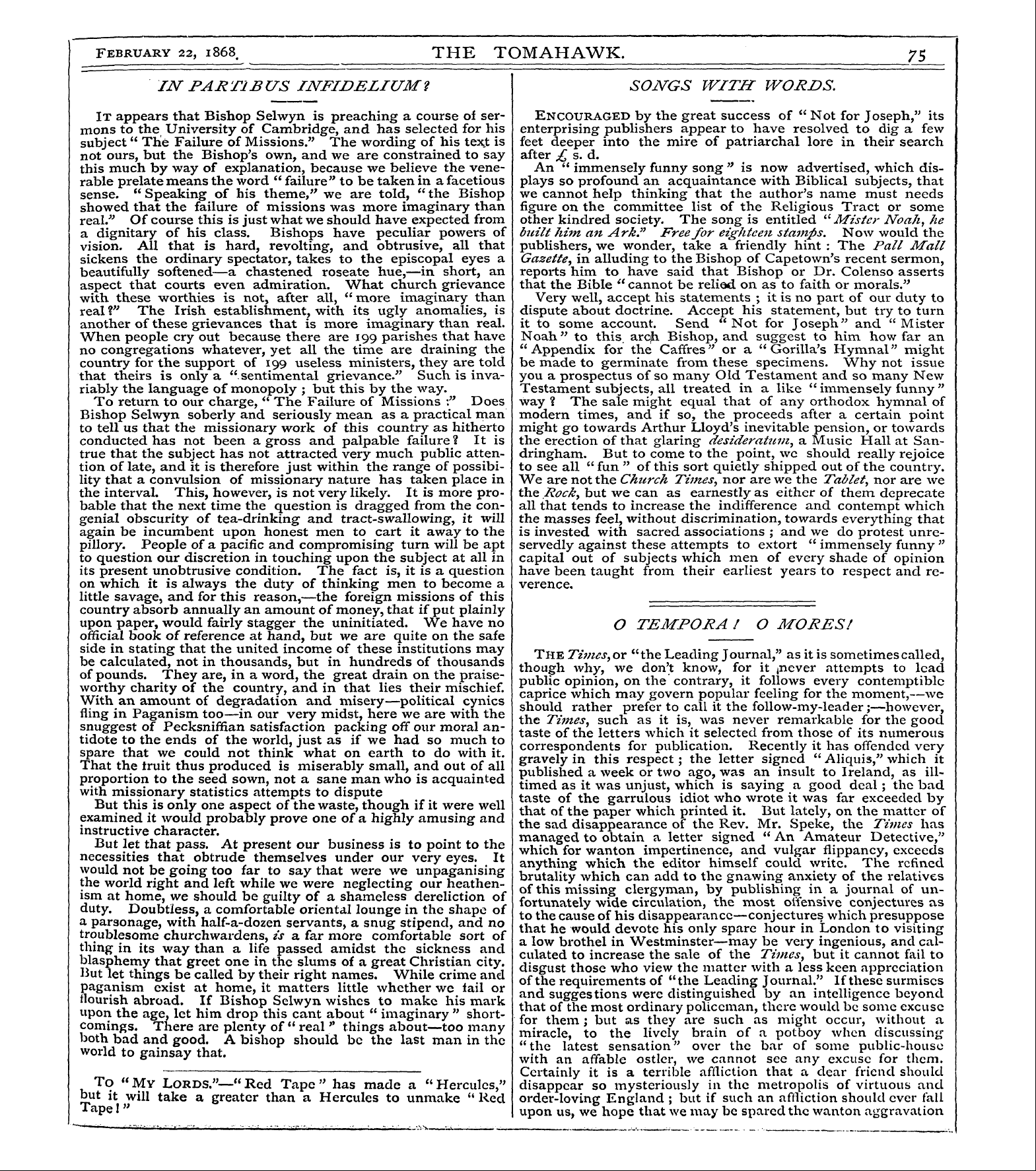 Tomahawk (1867-1870): jS F Y, 1st edition - February 22 , 1868 The Tomahawk. 7$