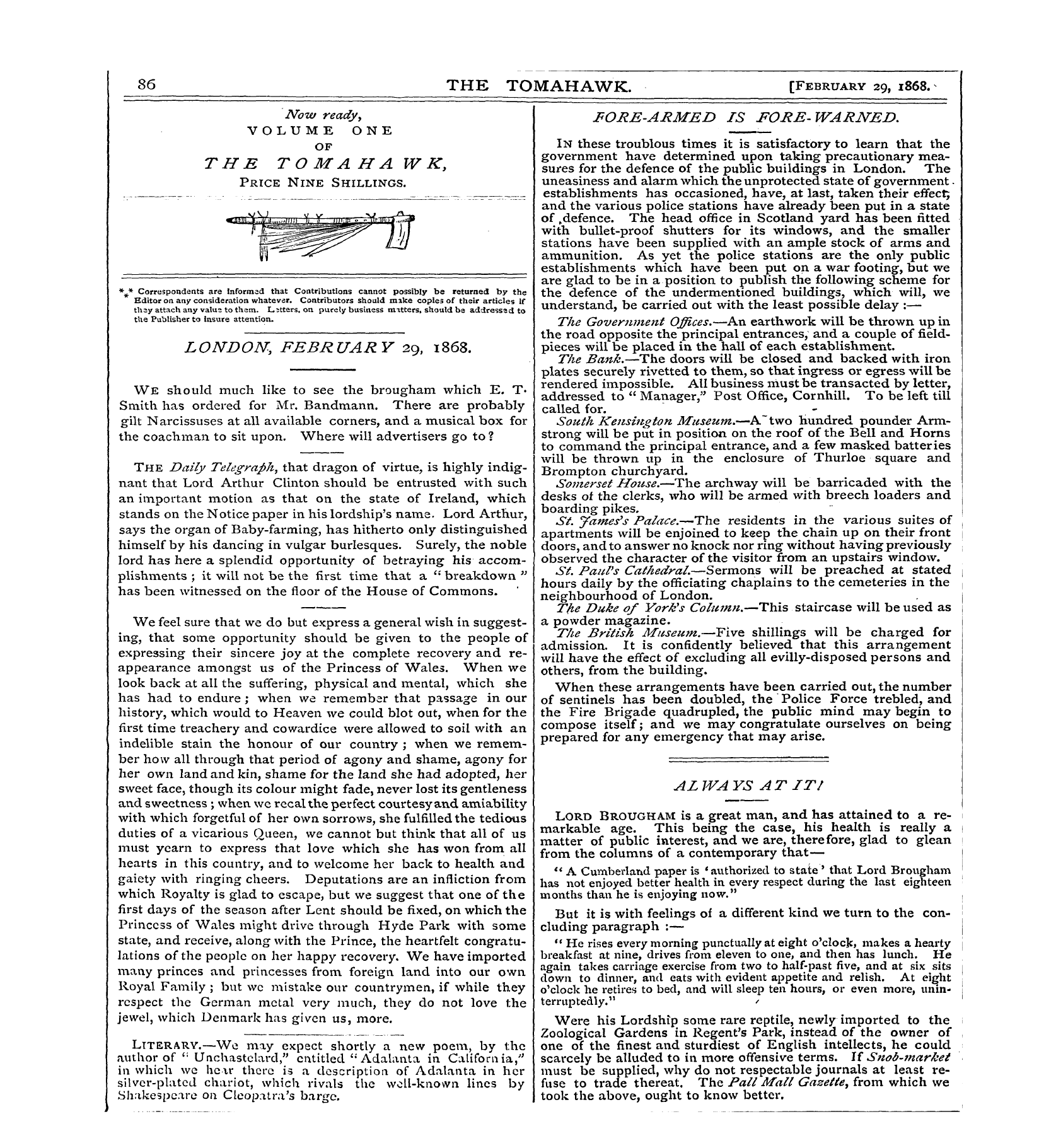 Tomahawk (1867-1870): jS F Y, 1st edition - Always At It!