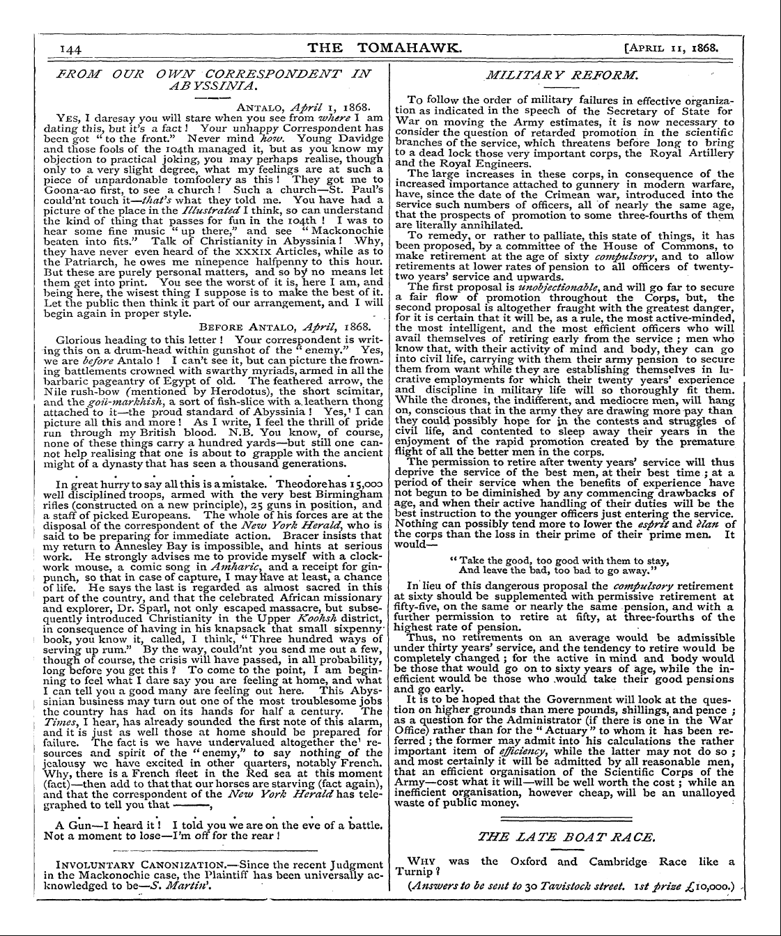 Tomahawk (1867-1870): jS F Y, 1st edition - Yes, I Daresay You Will Stare When Antal...