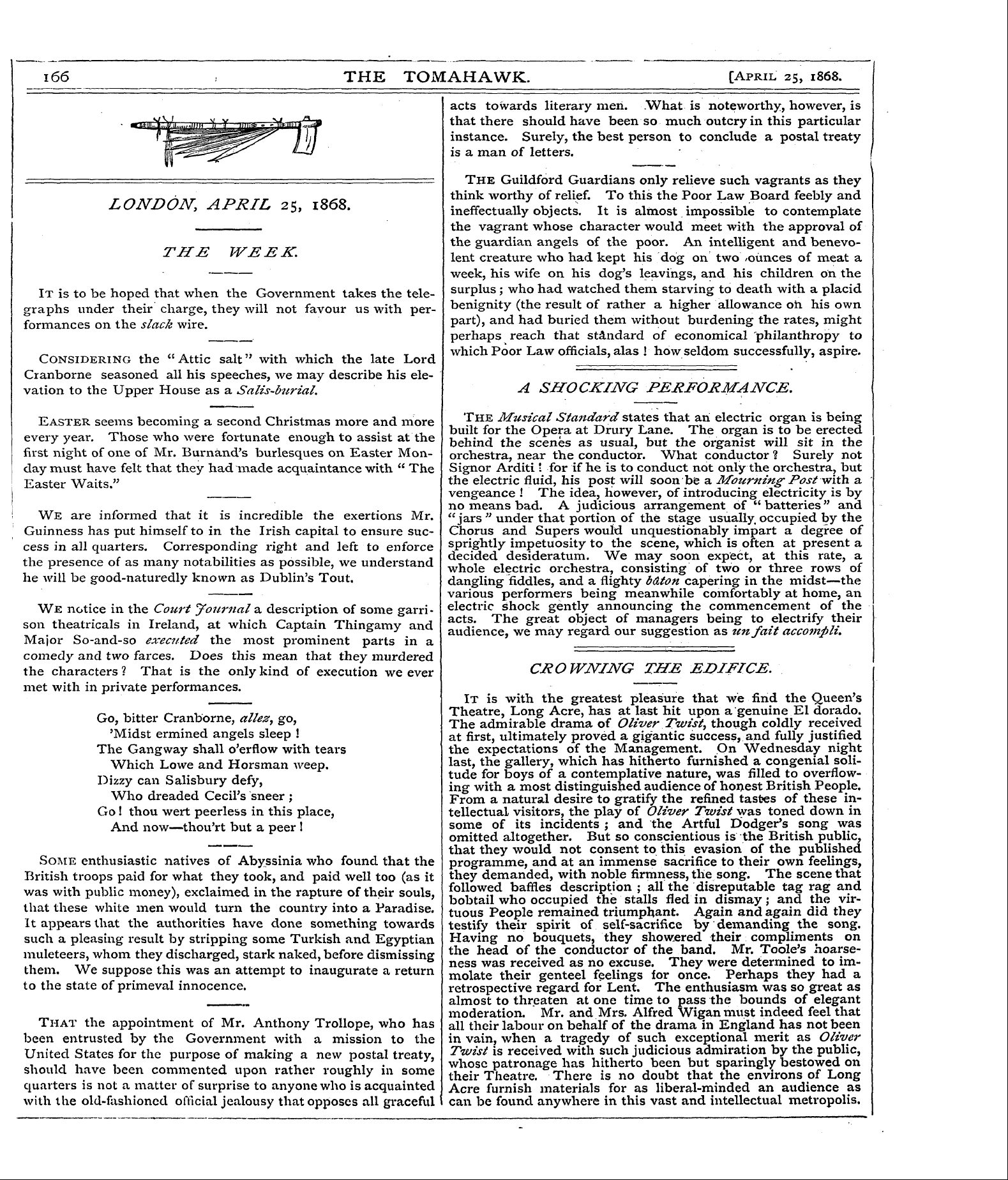Tomahawk (1867-1870): jS F Y, 1st edition - 166 The Tomahawk. [April 25, 1868.