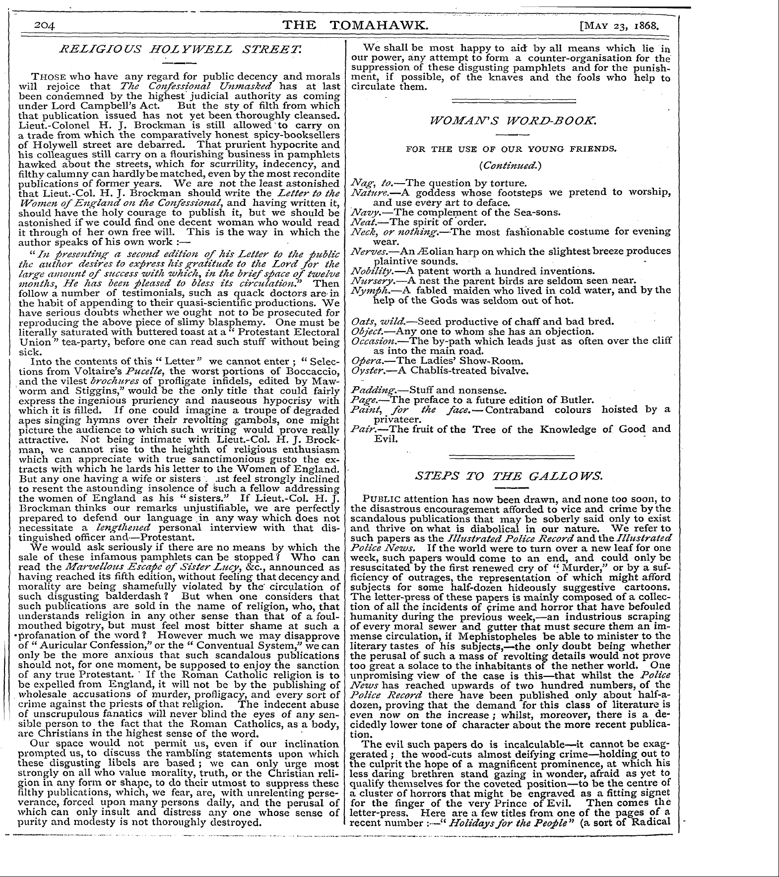 Tomahawk (1867-1870): jS F Y, 1st edition - Woman's Word-Book.