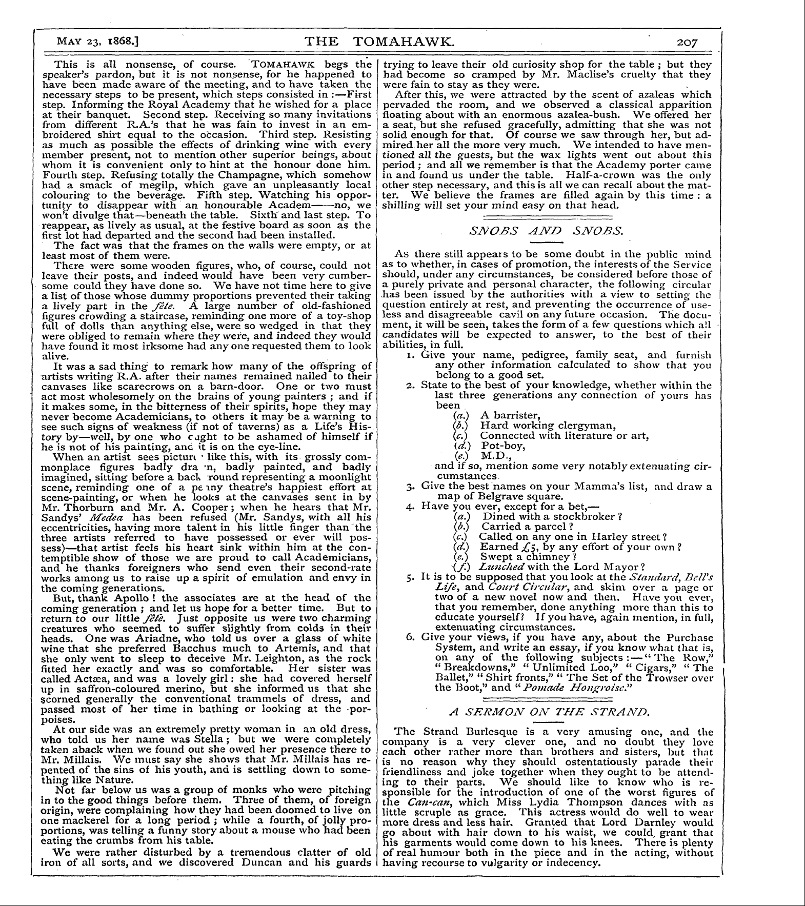 Tomahawk (1867-1870): jS F Y, 1st edition - Snobs Amd Snobs.