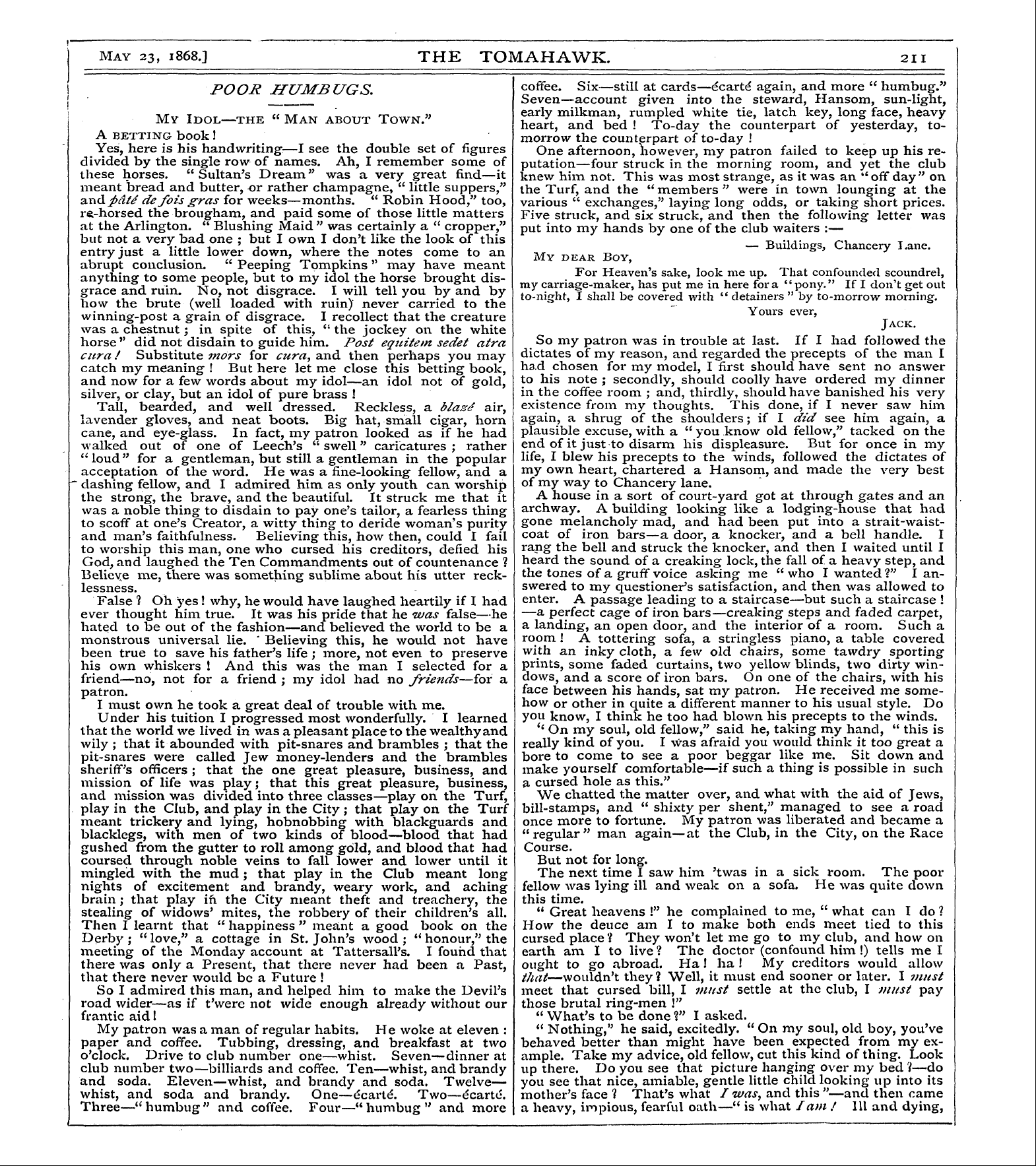 Tomahawk (1867-1870): jS F Y, 1st edition - Poor Humbugs.