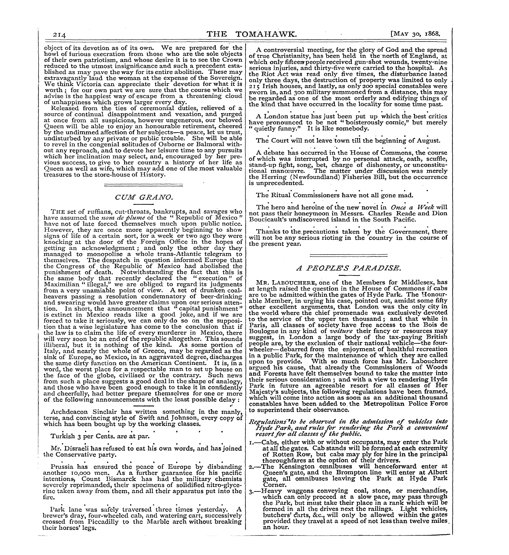 Tomahawk (1867-1870): jS F Y, 1st edition - A The Time Departure When The Of Her Maj...