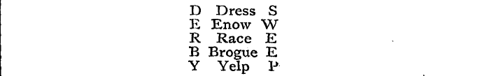 D Dress S E Enow W R Race E Y B Brogue Y...