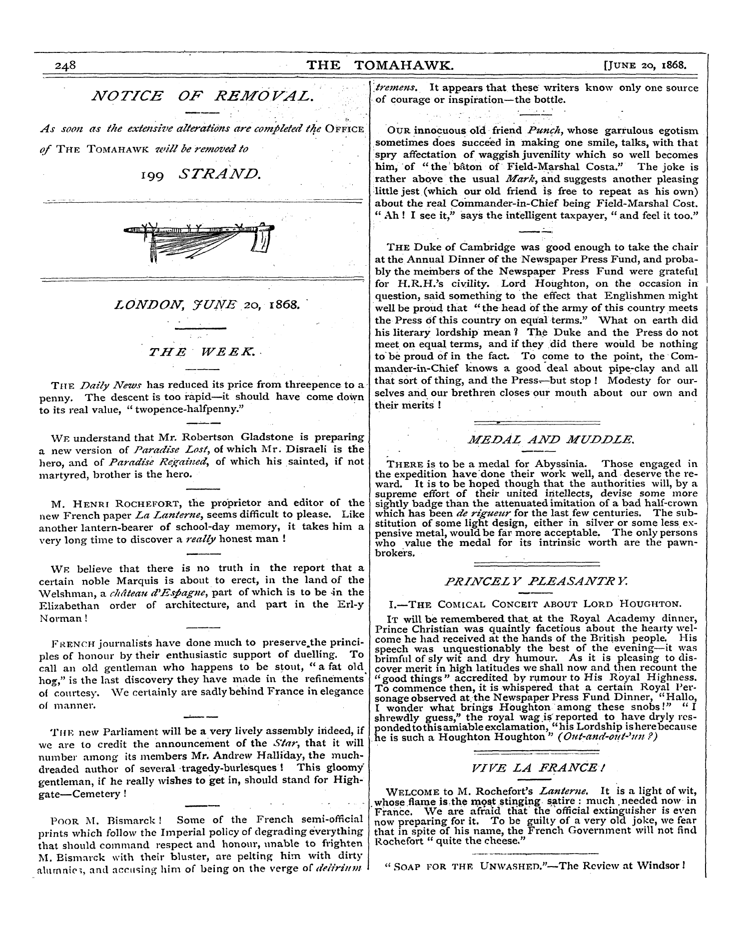 Tomahawk (1867-1870): jS F Y, 1st edition - Pc00422