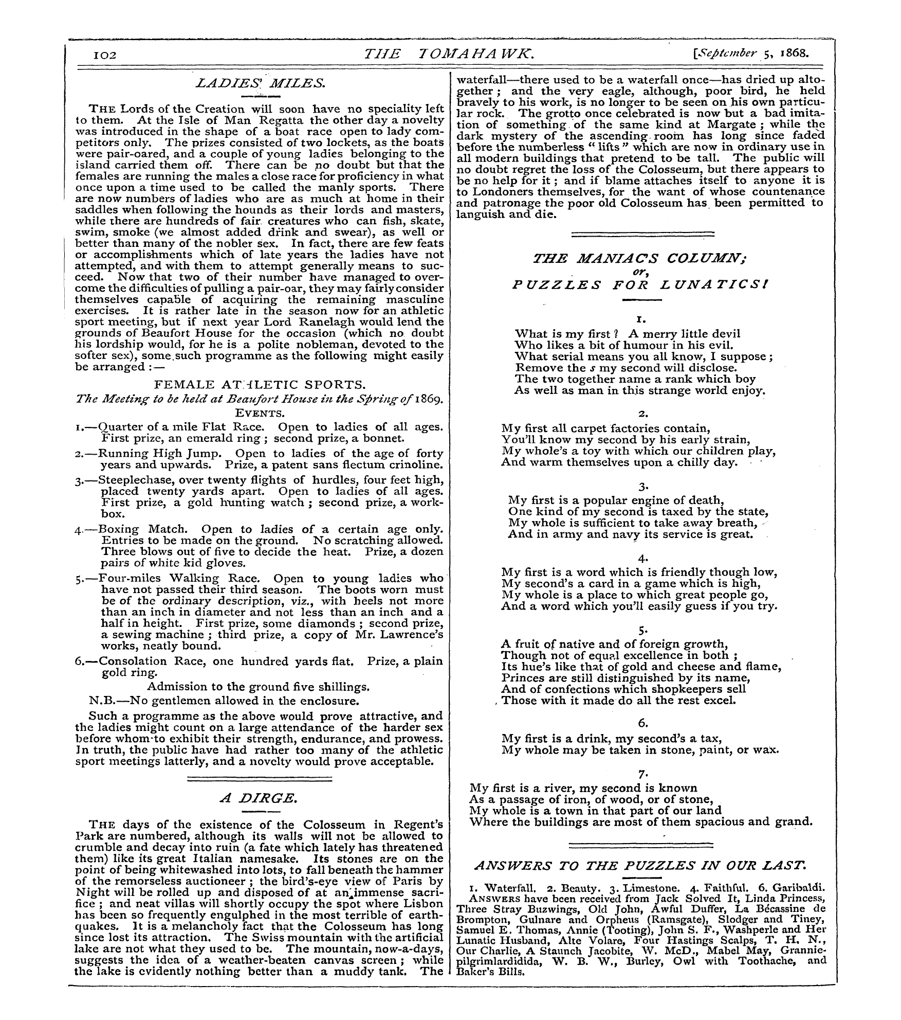 Tomahawk (1867-1870): jS F Y, 1st edition - 1. Waterfall. 2. Beauty. 3. Limestone. 4...