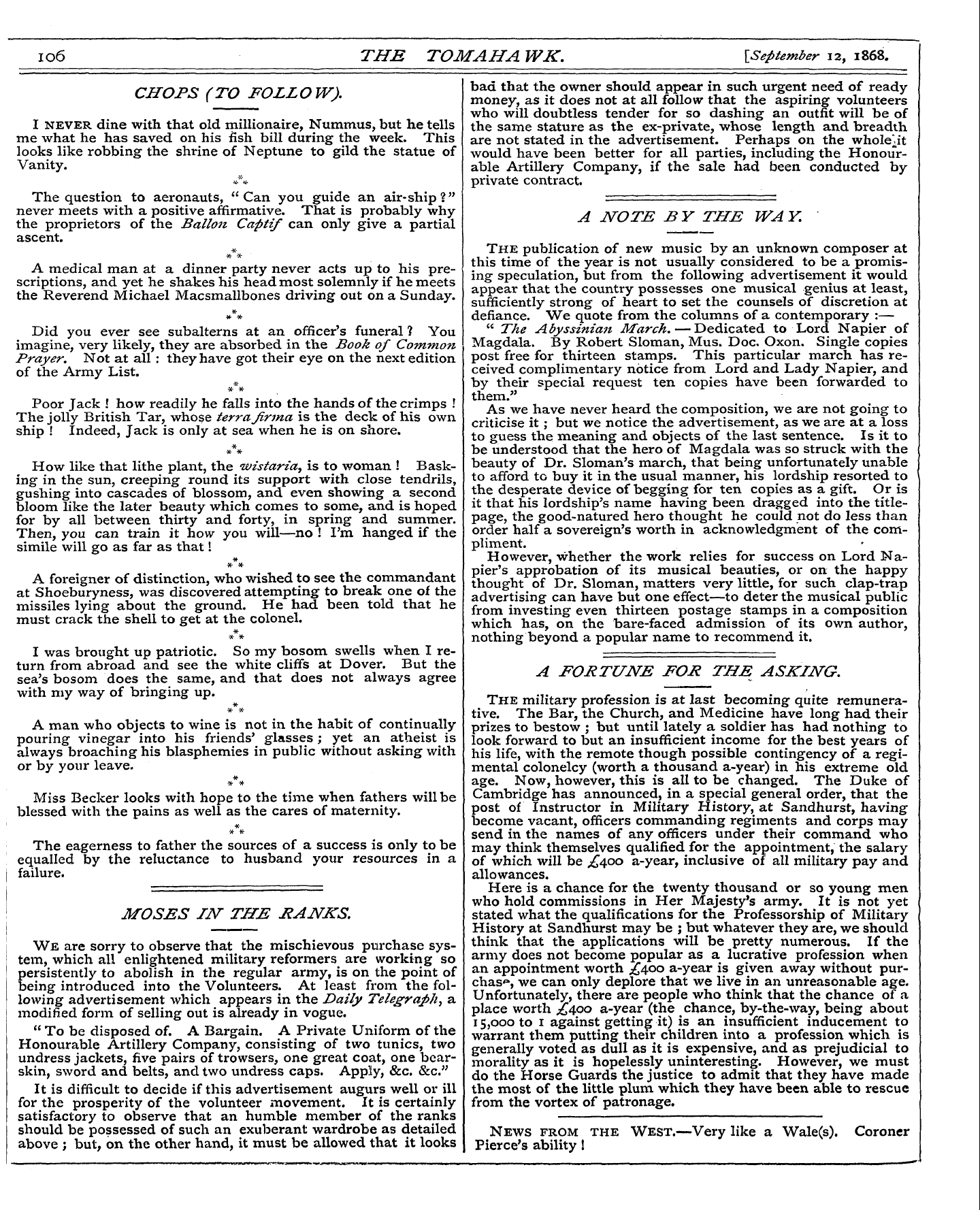 Tomahawk (1867-1870): jS F Y, 1st edition - Io6 The Tom Ah A Wk. [September 12, 1868...