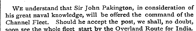 We understand that Sir John Pakington, i...