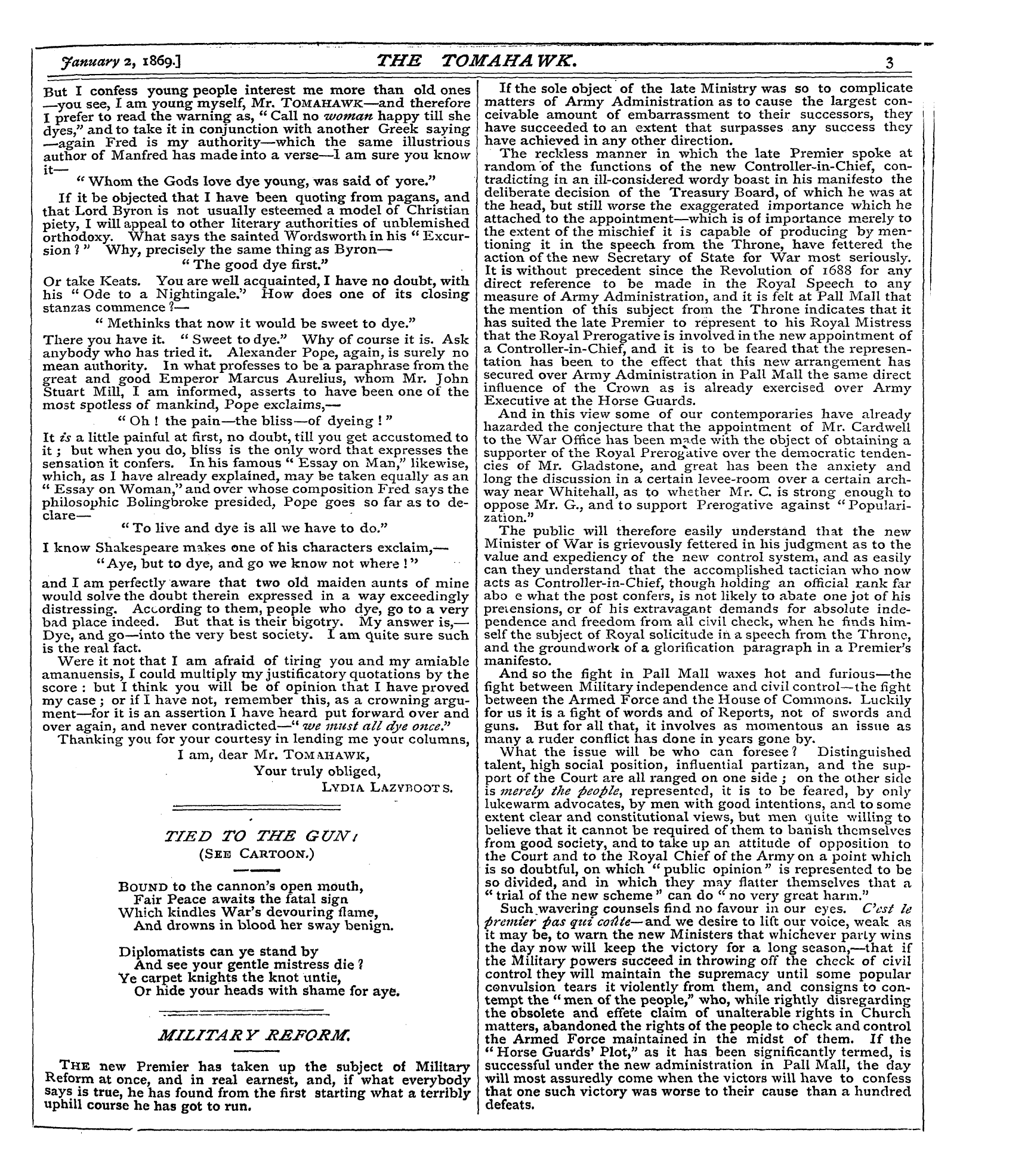 Tomahawk (1867-1870): jS F Y, 1st edition - Militar Y Reform.