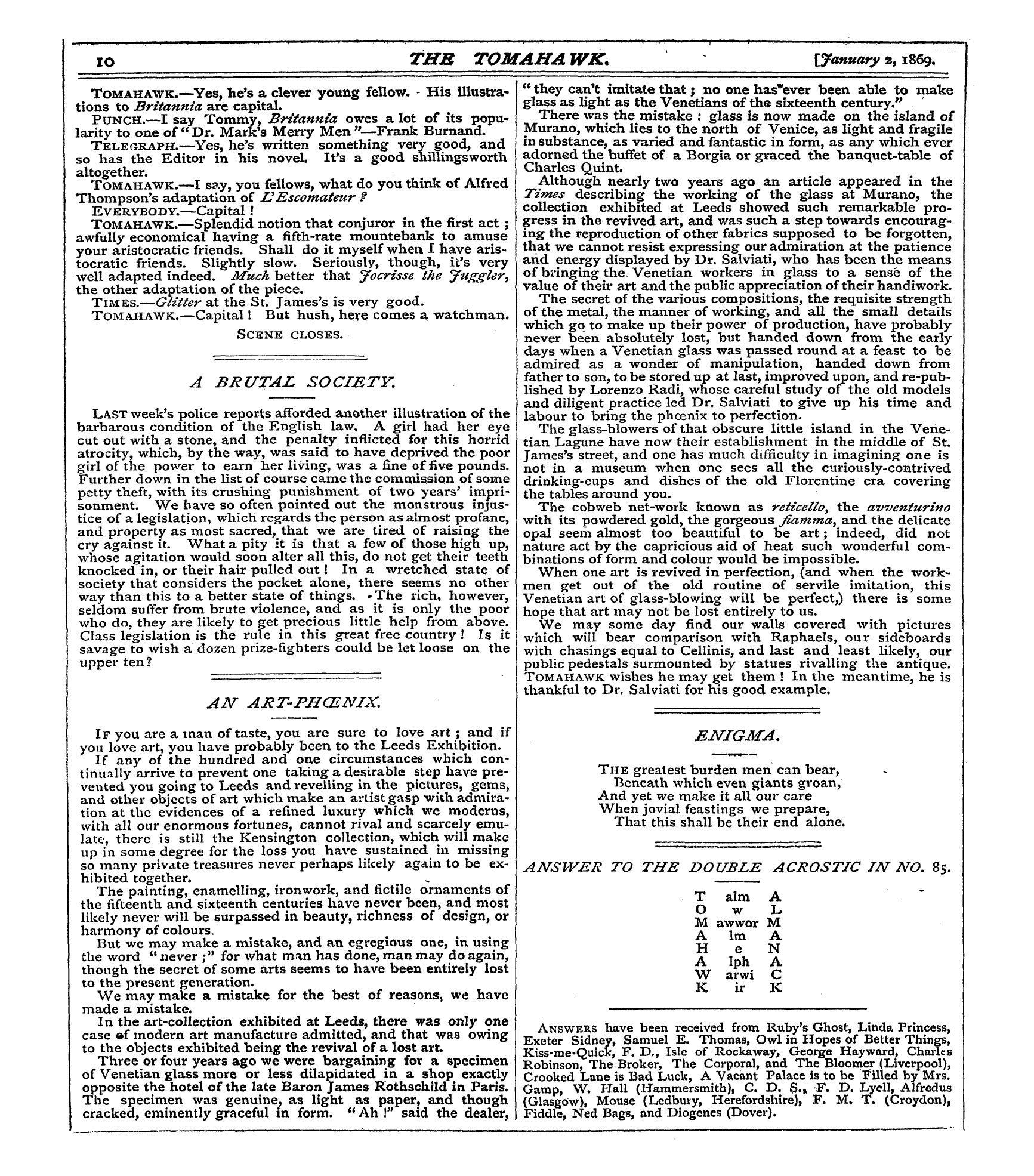 Tomahawk (1867-1870): jS F Y, 1st edition - The Beneath Greatest Which Burden Even M...