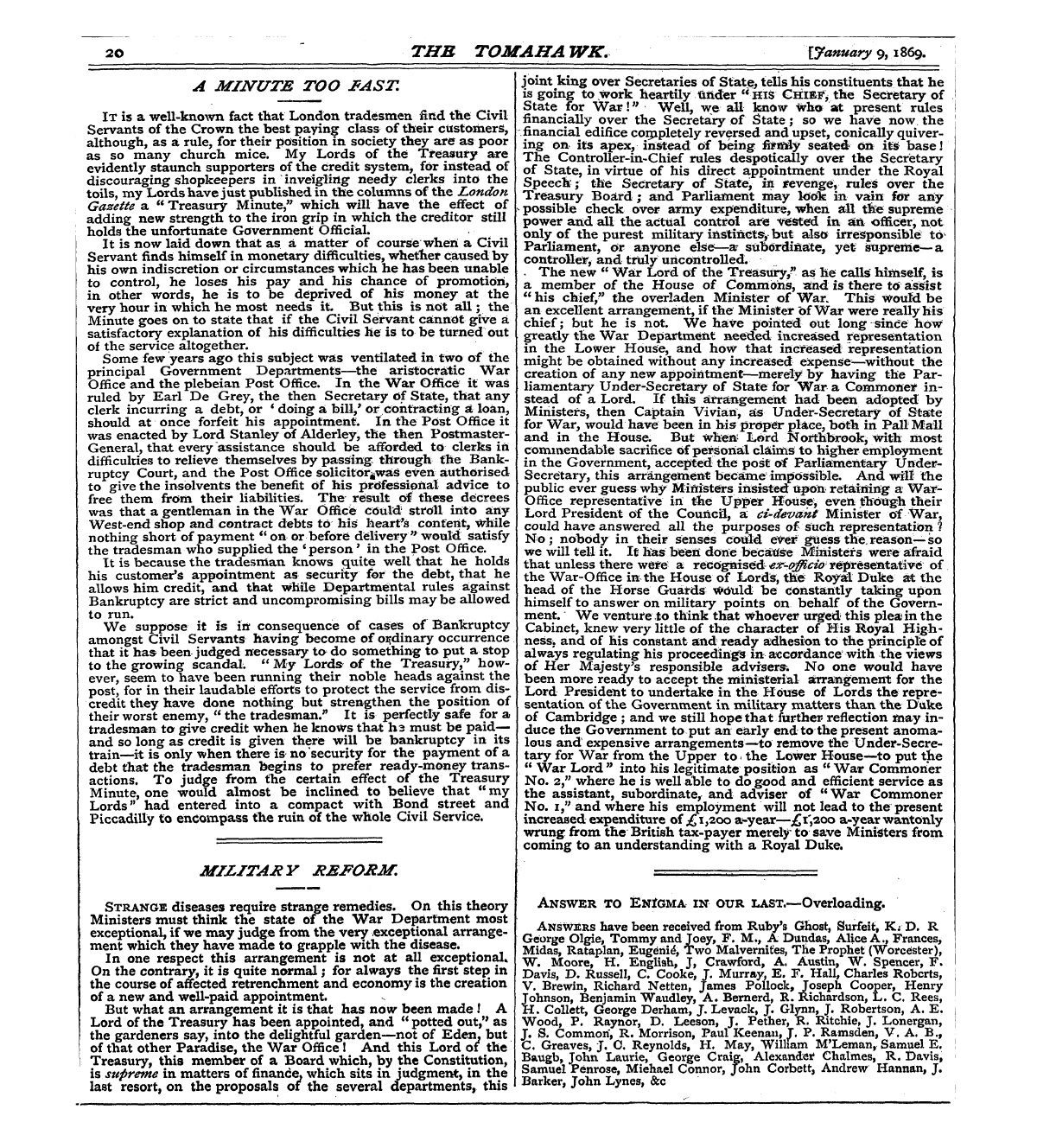 Tomahawk (1867-1870): jS F Y, 1st edition - 2o ] Thb Tomaha Wk. \January 9, 1869.