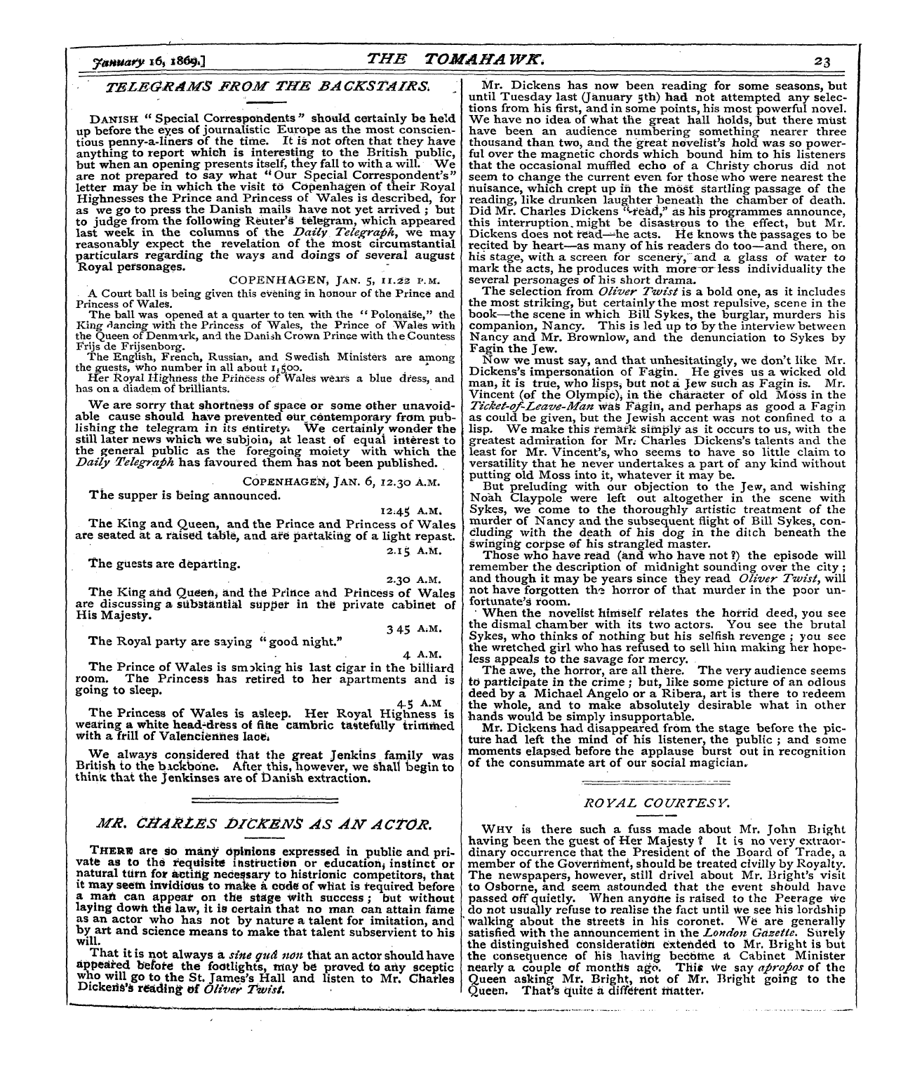 Tomahawk (1867-1870): jS F Y, 1st edition - Wk. January I^ Rt^-\ Tomaha 23