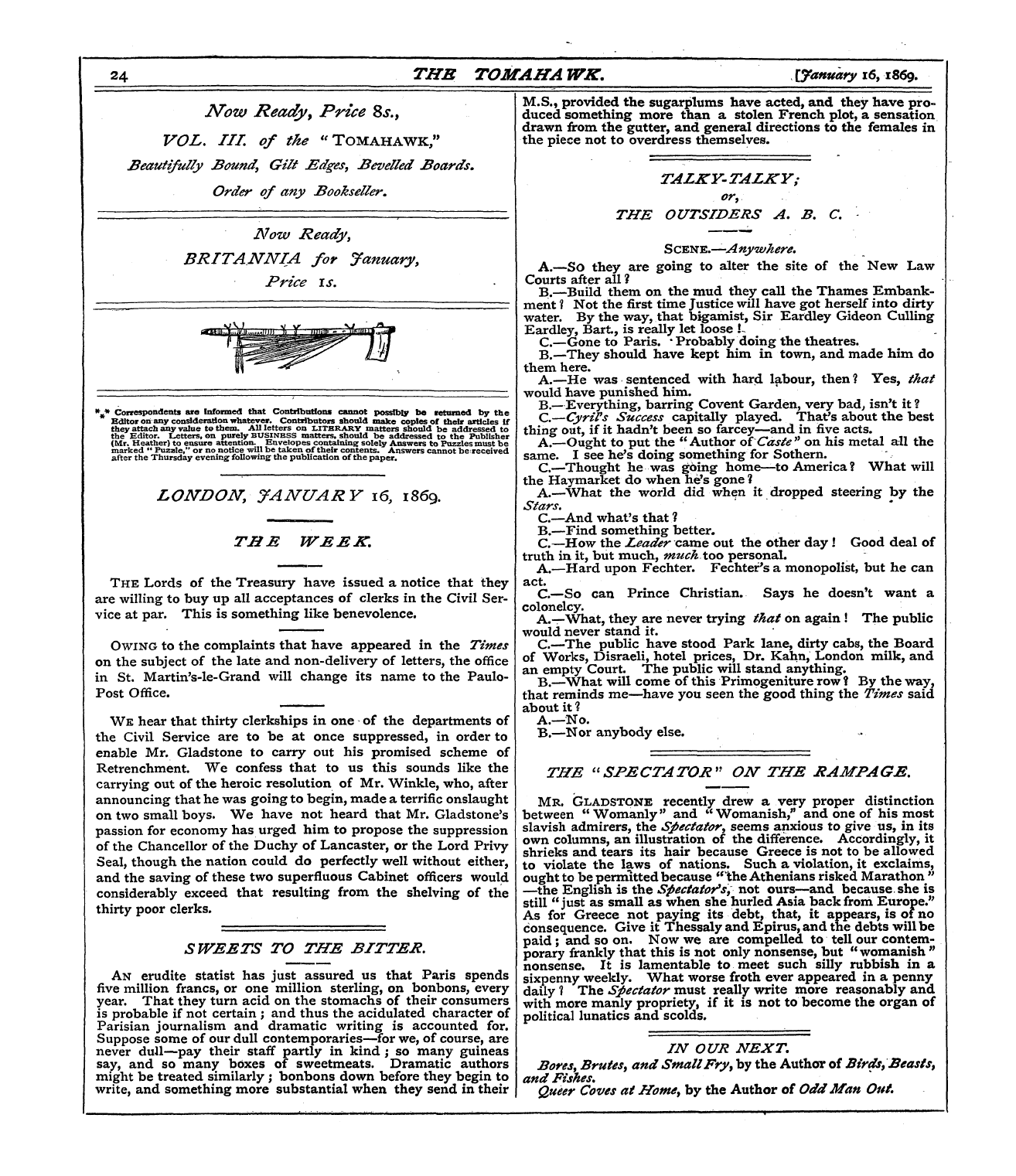Tomahawk (1867-1870): jS F Y, 1st edition - Sweets To The Bitter.