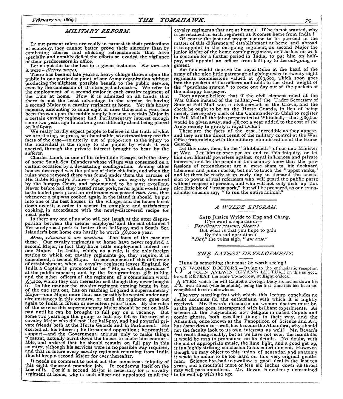 Tomahawk (1867-1870): jS F Y, 1st edition - Mtlitar Y Kefokm.