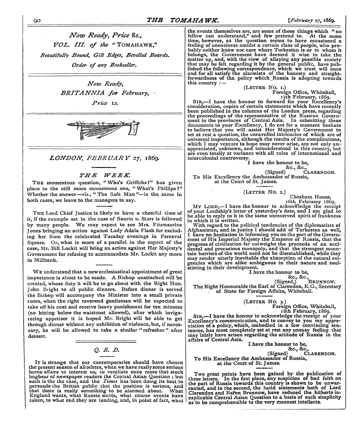 Tomahawk (1867-1870): jS F Y, 1st edition - Q. E. D.