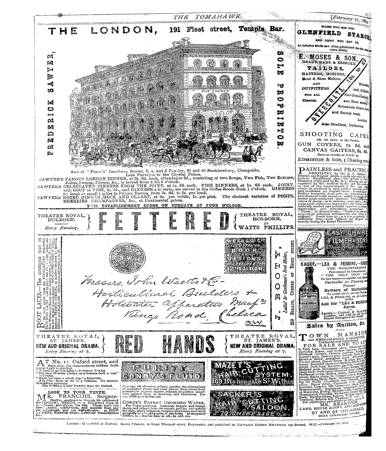 Tomahawk (1867-1870): jS F Y, 1st edition - Ad01604