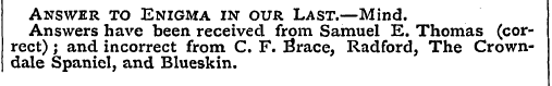 Answer to Enigma in our Last.—Mind. Answ...
