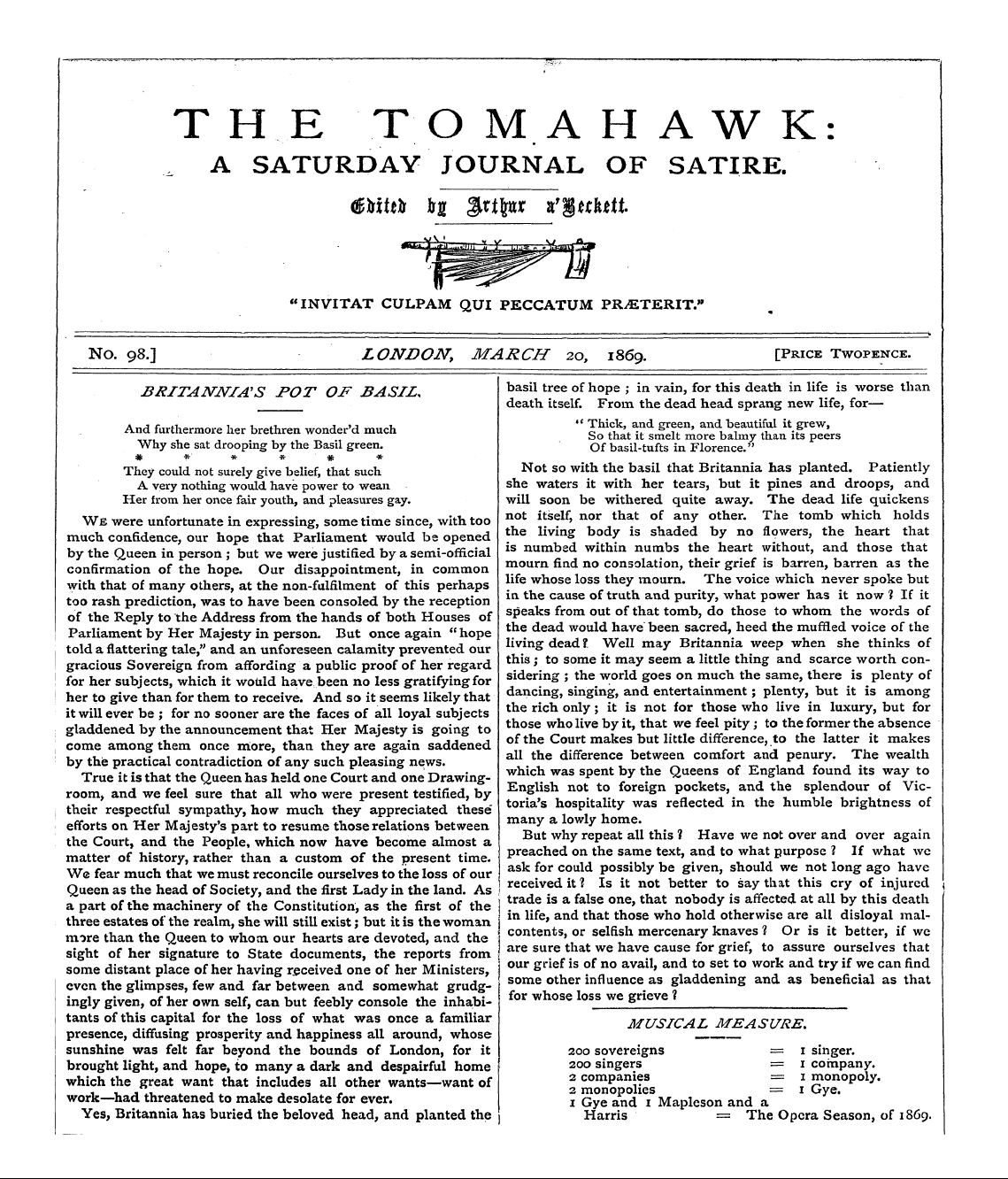 Tomahawk (1867-1870): jS F Y, 1st edition: 1