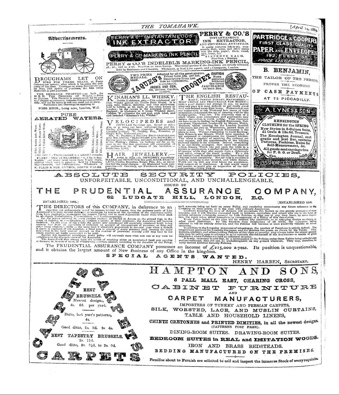 Tomahawk (1867-1870): jS F Y, 1st edition - Ad00200