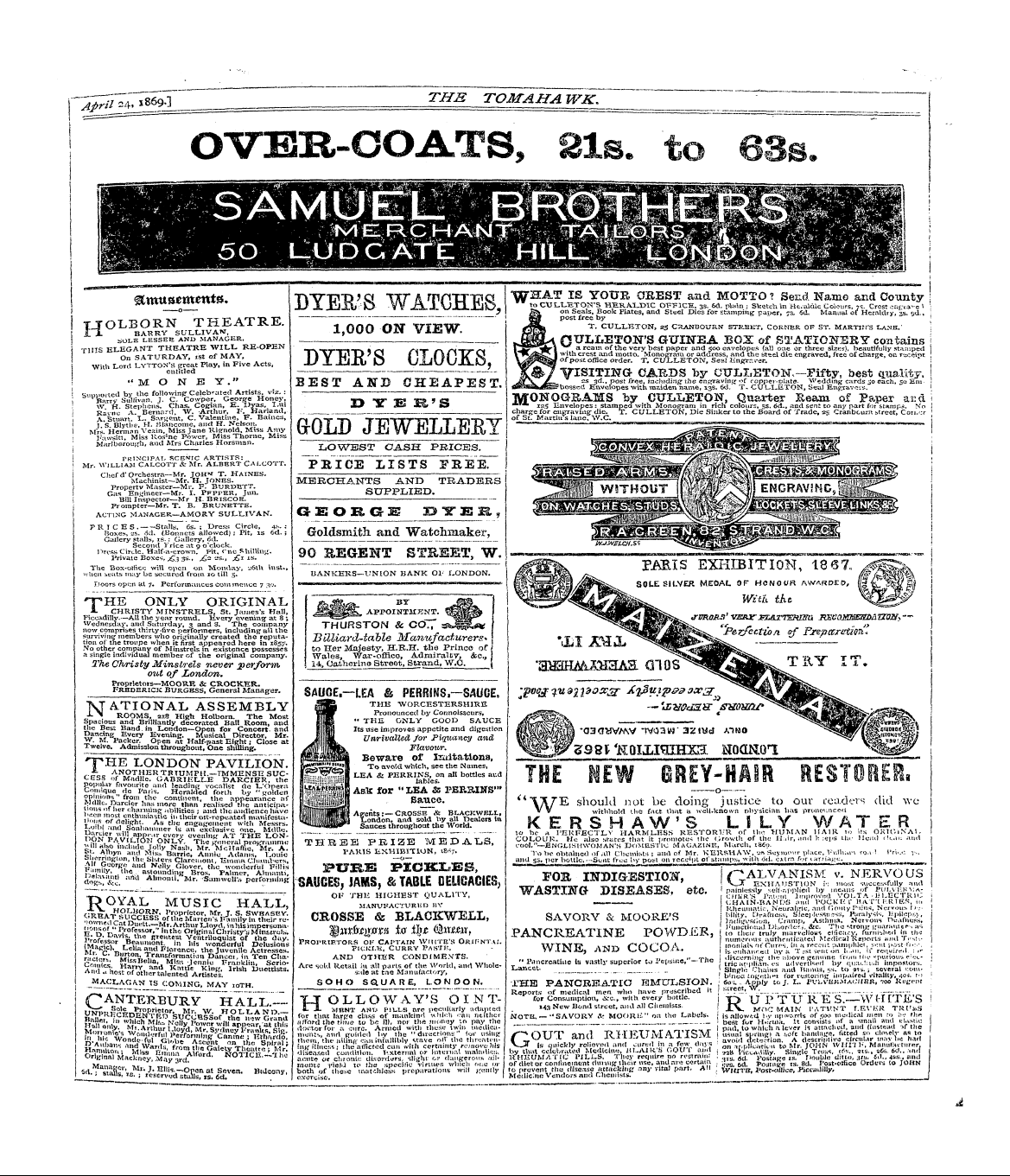 Tomahawk (1867-1870): jS F Y, 1st edition - Ad01501