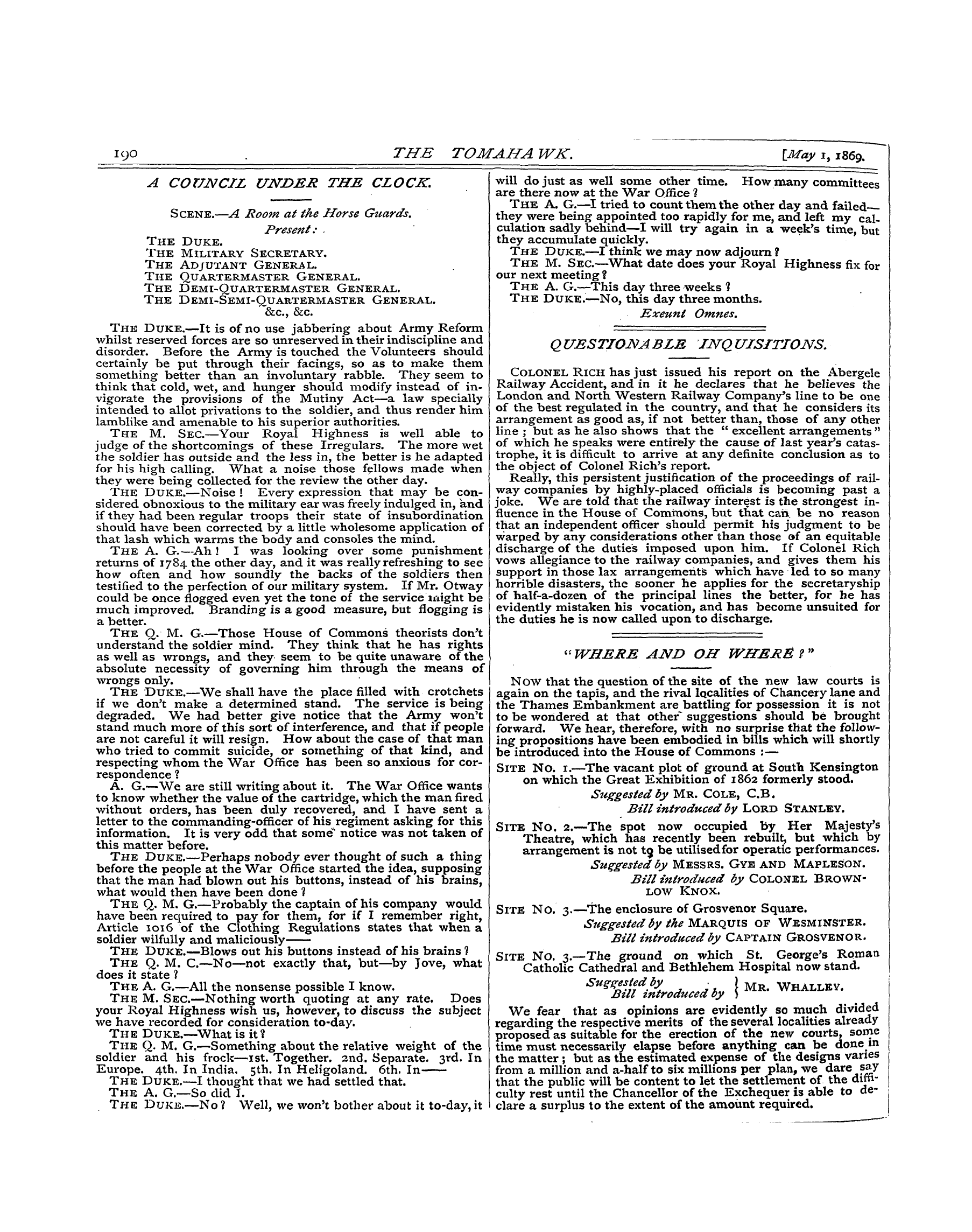 Tomahawk (1867-1870): jS F Y, 1st edition - Questionable Inquisitions.