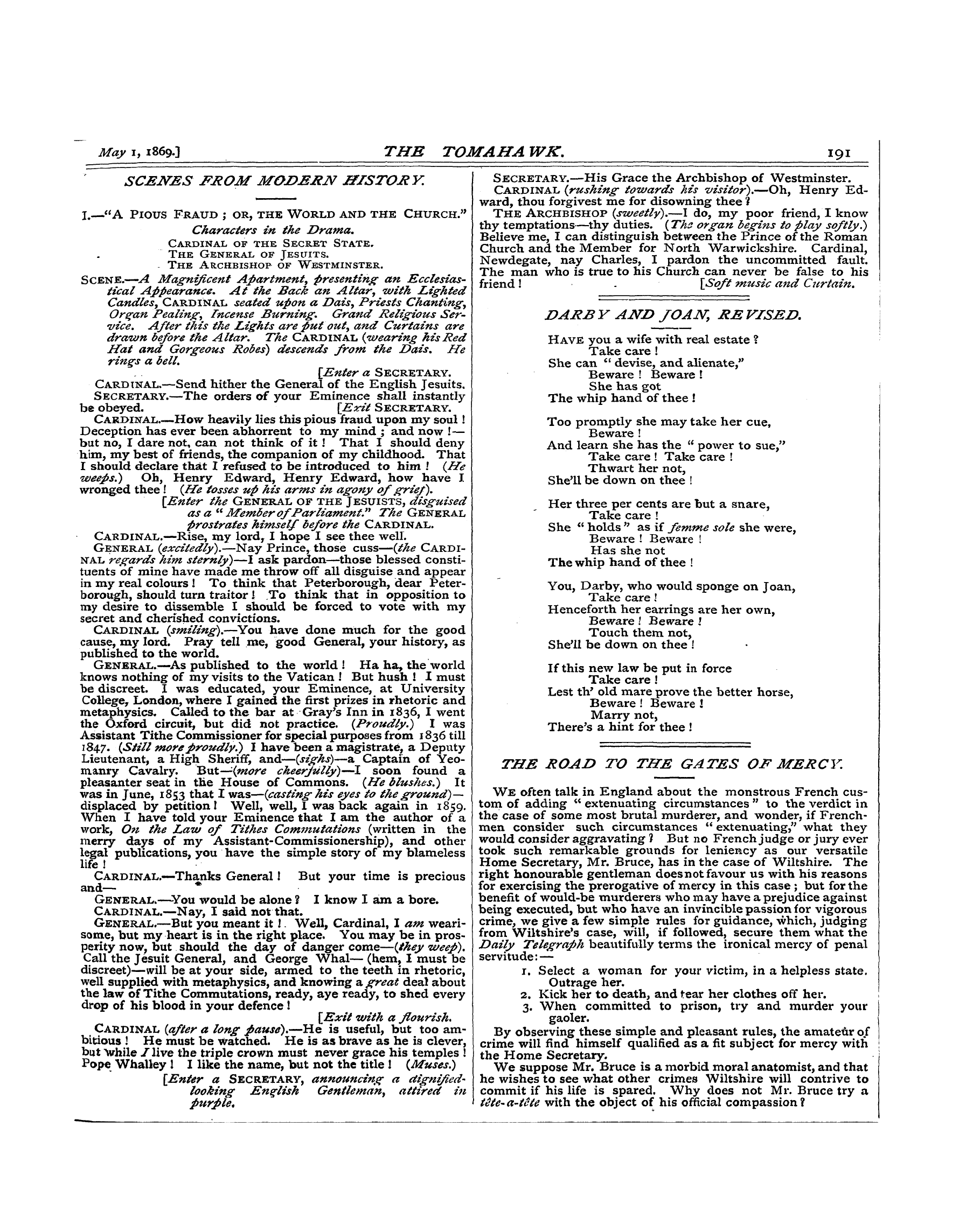 Tomahawk (1867-1870): jS F Y, 1st edition - Darb Y And Joan, Re Vised.