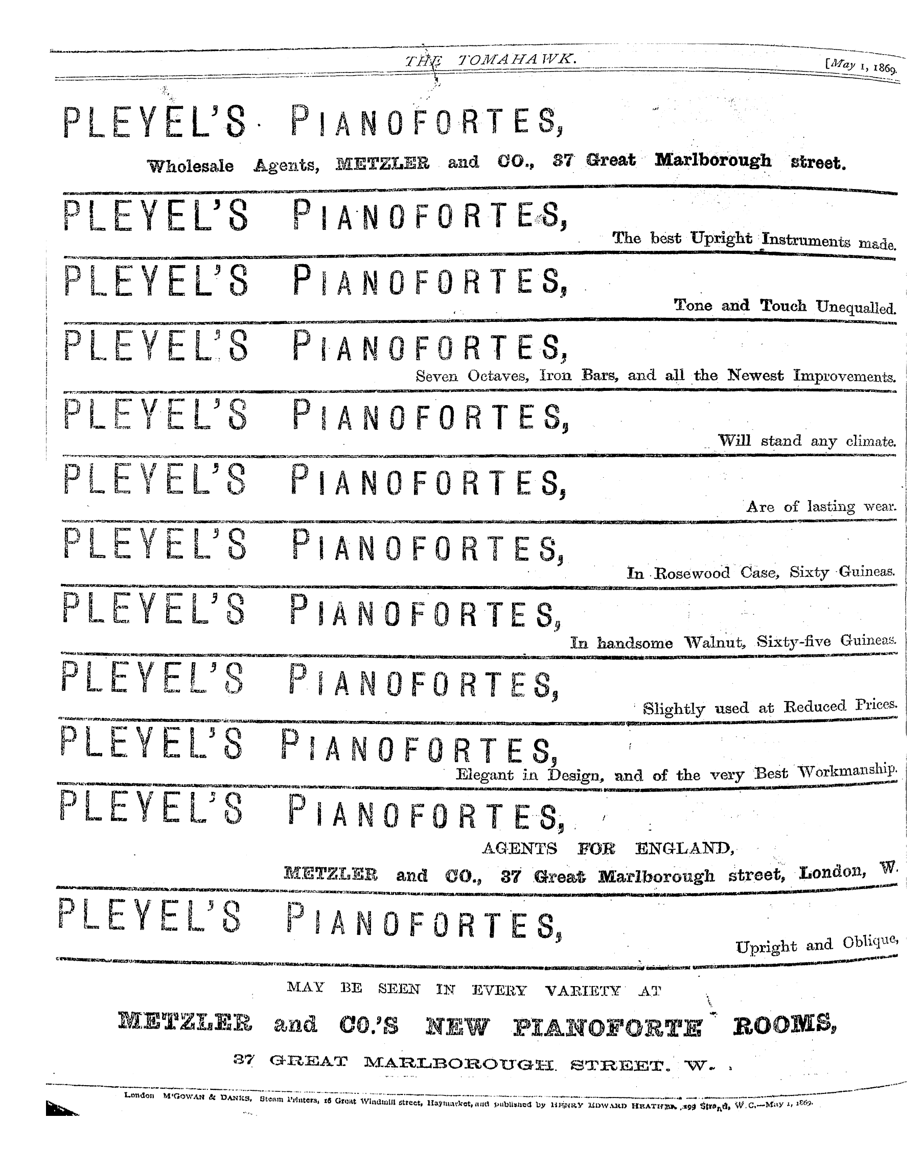 Tomahawk (1867-1870): jS F Y, 1st edition - Ad01601