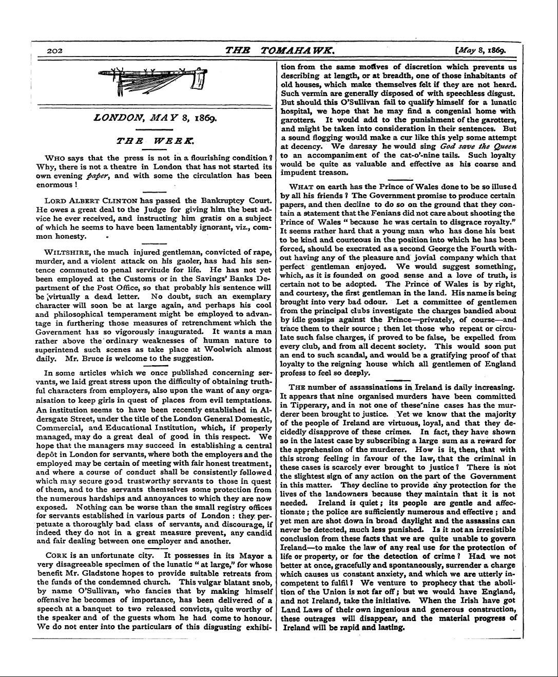 Tomahawk (1867-1870): jS F Y, 1st edition: 6