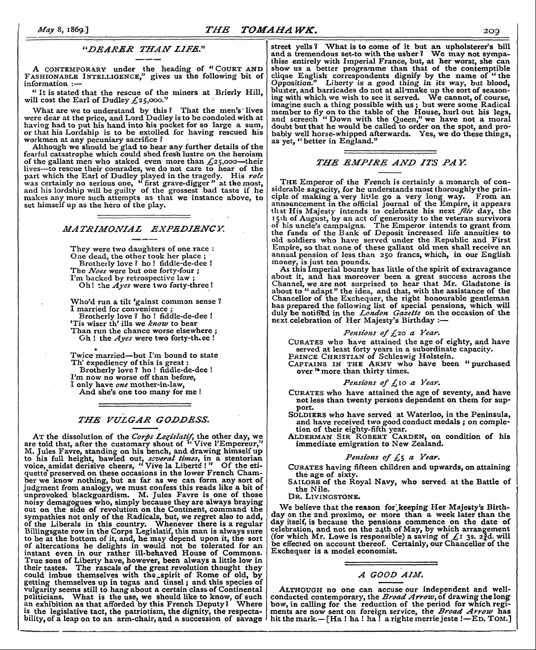 Tomahawk (1867-1870): jS F Y, 1st edition: 13