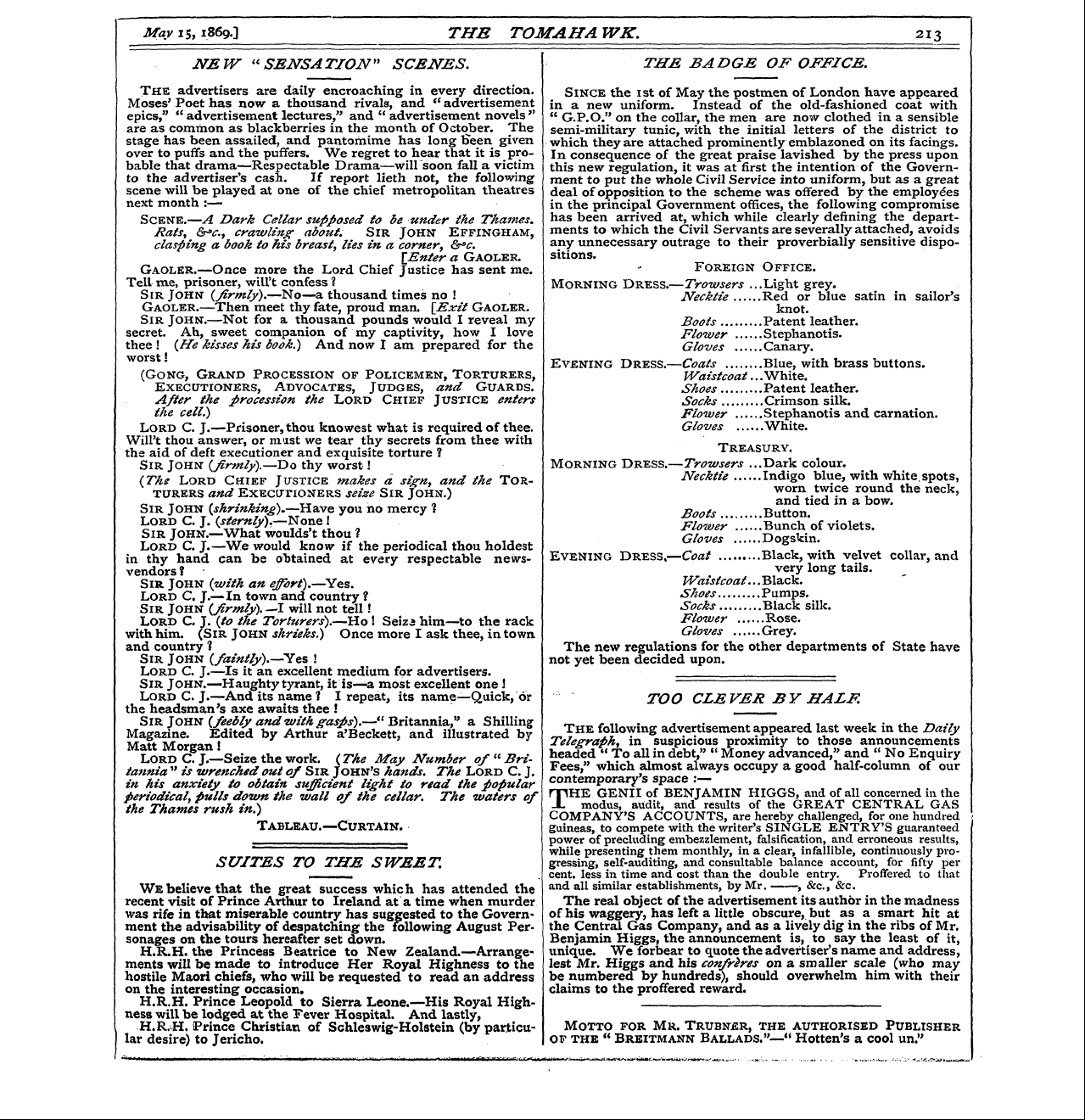 Tomahawk (1867-1870): jS F Y, 1st edition - New "Sensation" Scenes.