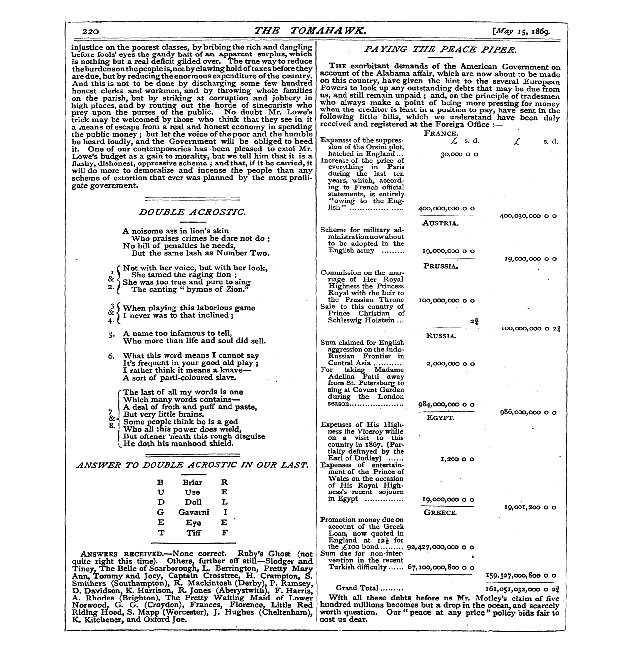 Tomahawk (1867-1870): jS F Y, 1st edition: 12