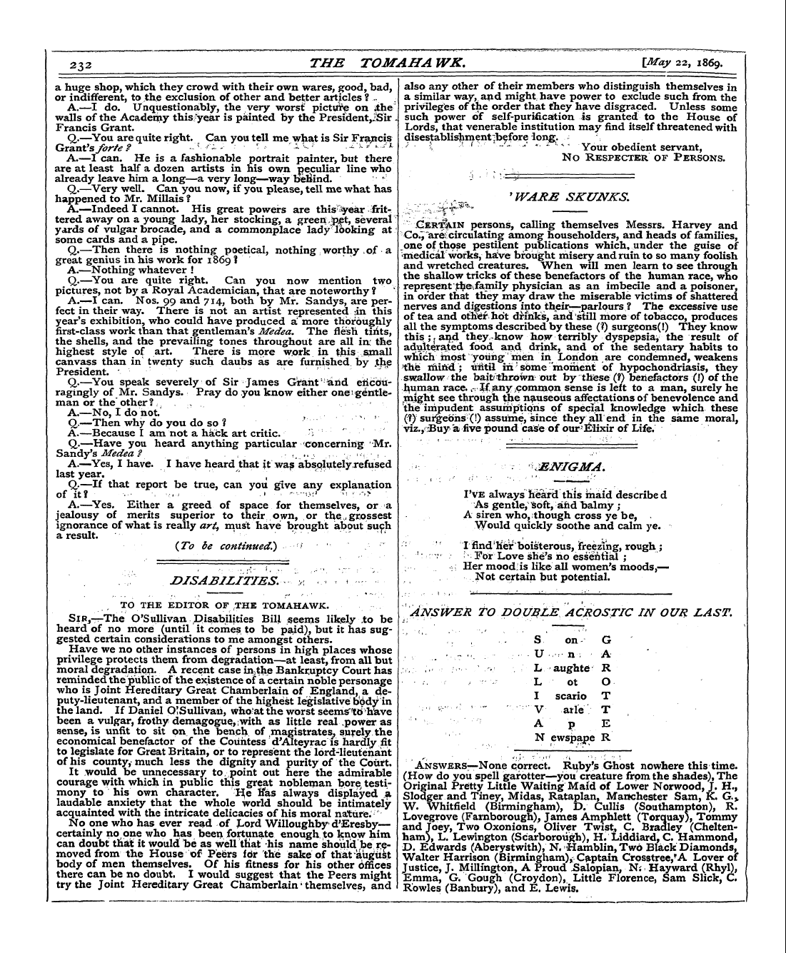 Tomahawk (1867-1870): jS F Y, 1st edition - Mnrigma .