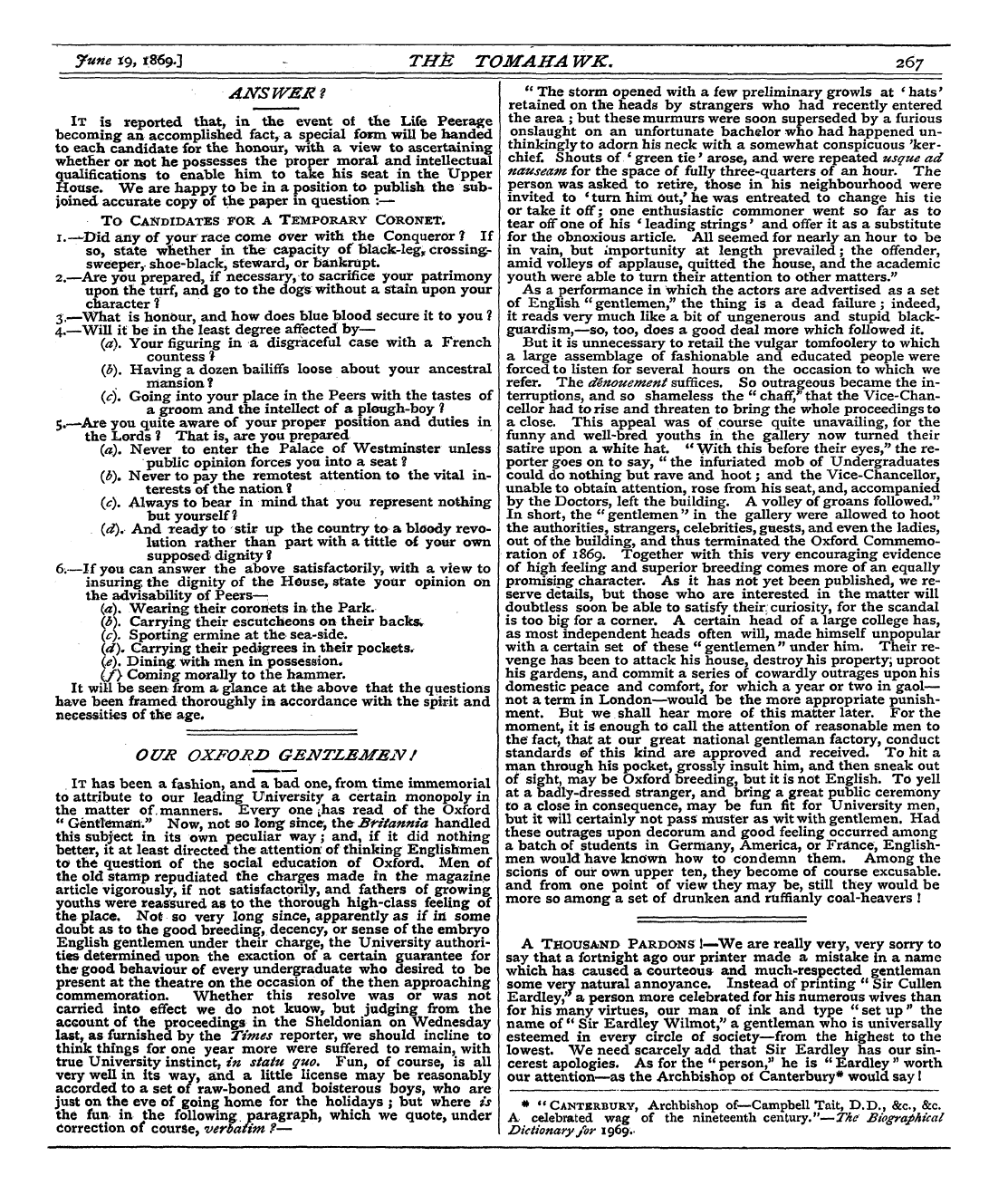 Tomahawk (1867-1870): jS F Y, 1st edition: 5